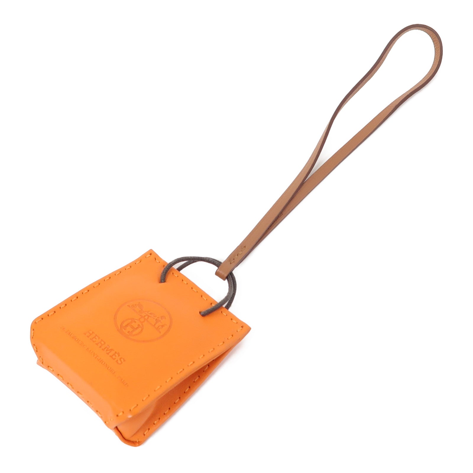 HERMES 牛皮皮革Charm掛飾橙色