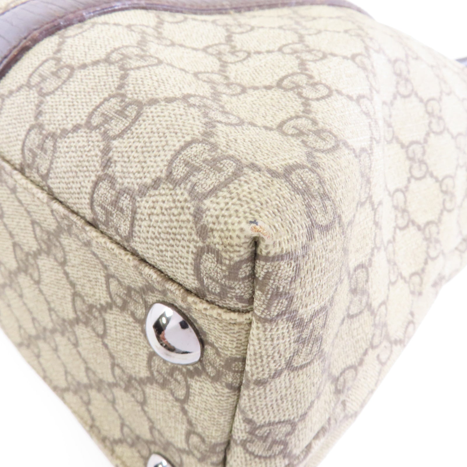 GUCCI 塗層帆布Tote Bag銀扣手挽袋棕色
