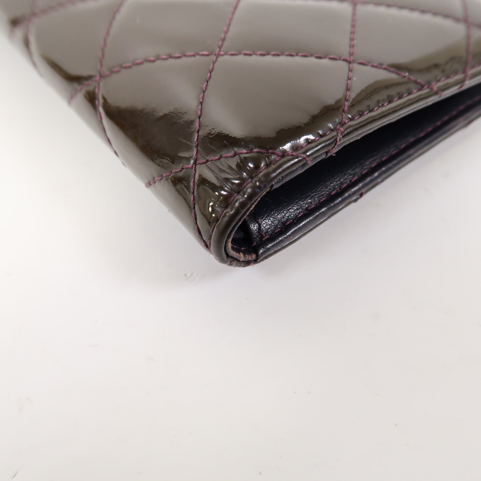 CHANEL 【激減優惠】菱格漆皮皮革Long Wallet銀扣長錢包紫色