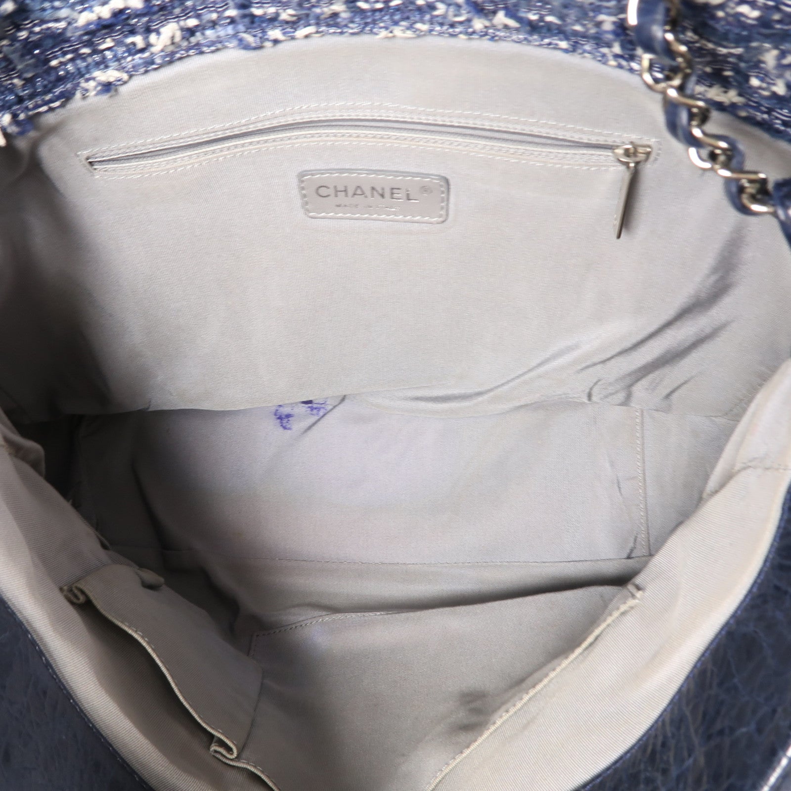 CHANEL 菱格牛皮皮革2way Shoulder Bag銀扣手挽肩背兩用袋藍色