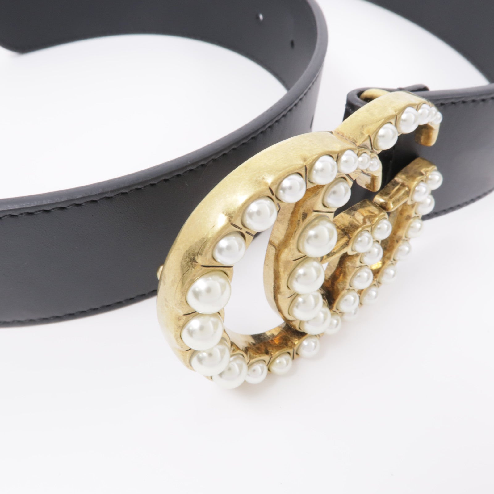 GUCCI 【激減優惠】皮革GG Marmont Pearls金扣皮帶