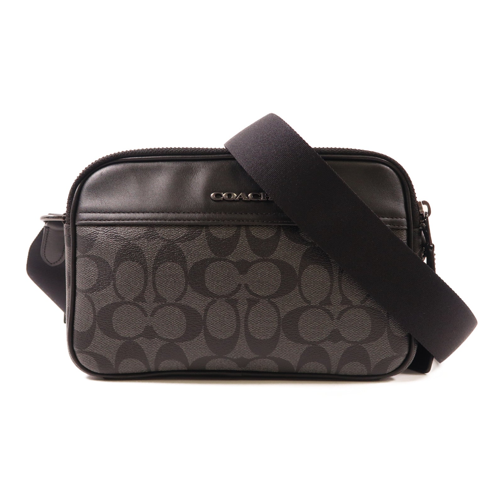 COACH 塗層帆布/皮革Graham Crossbody Bag肩背袋黑色
