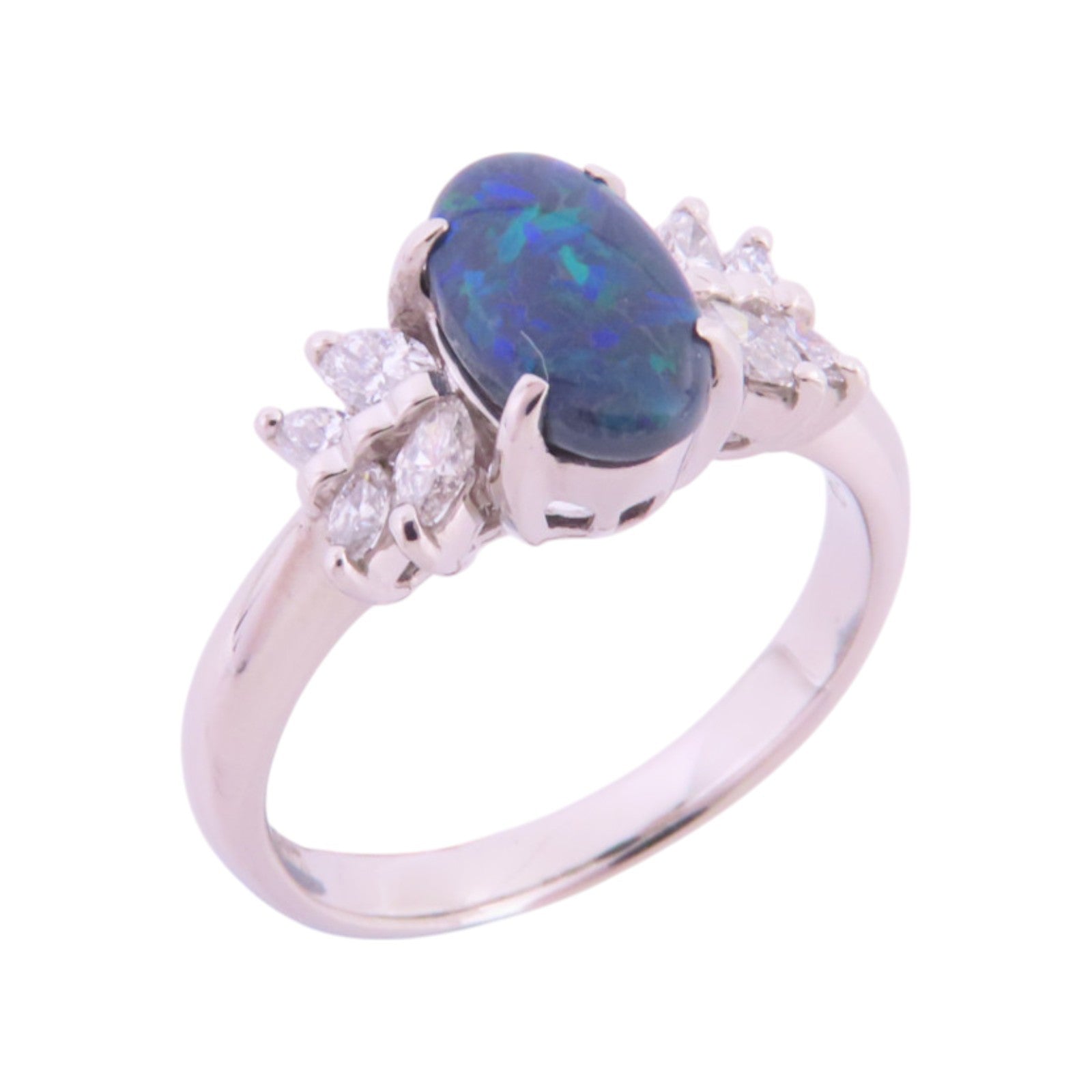JEWELRY PT900鉑金/黑蛋白石/鑽石Black Opal Diamond Ring戒指US#5.75
