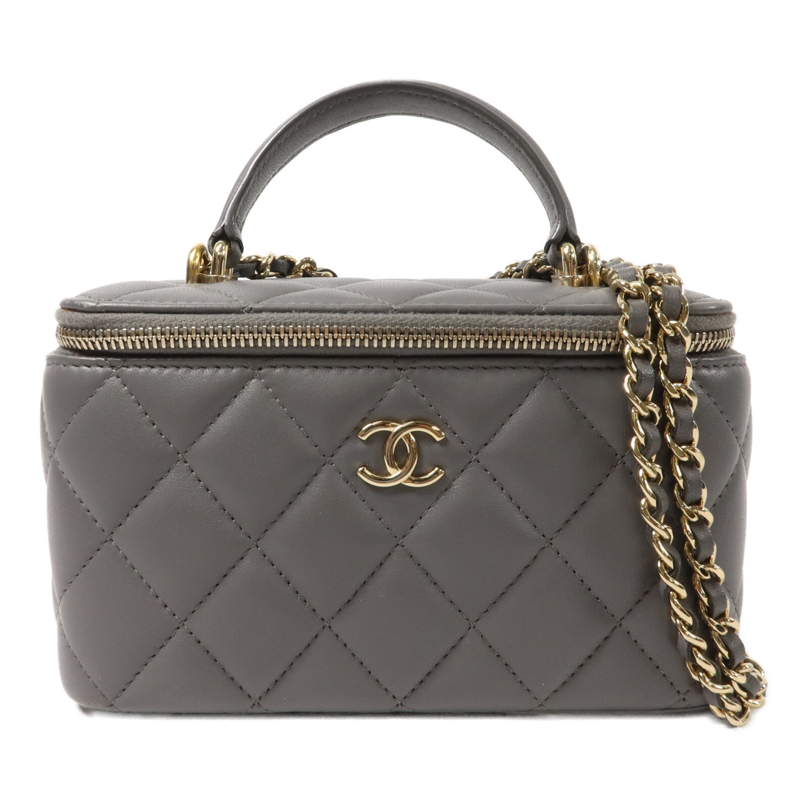 CHANEL 羊皮皮革Vanity Bag鏈帶手挽肩背兩用袋