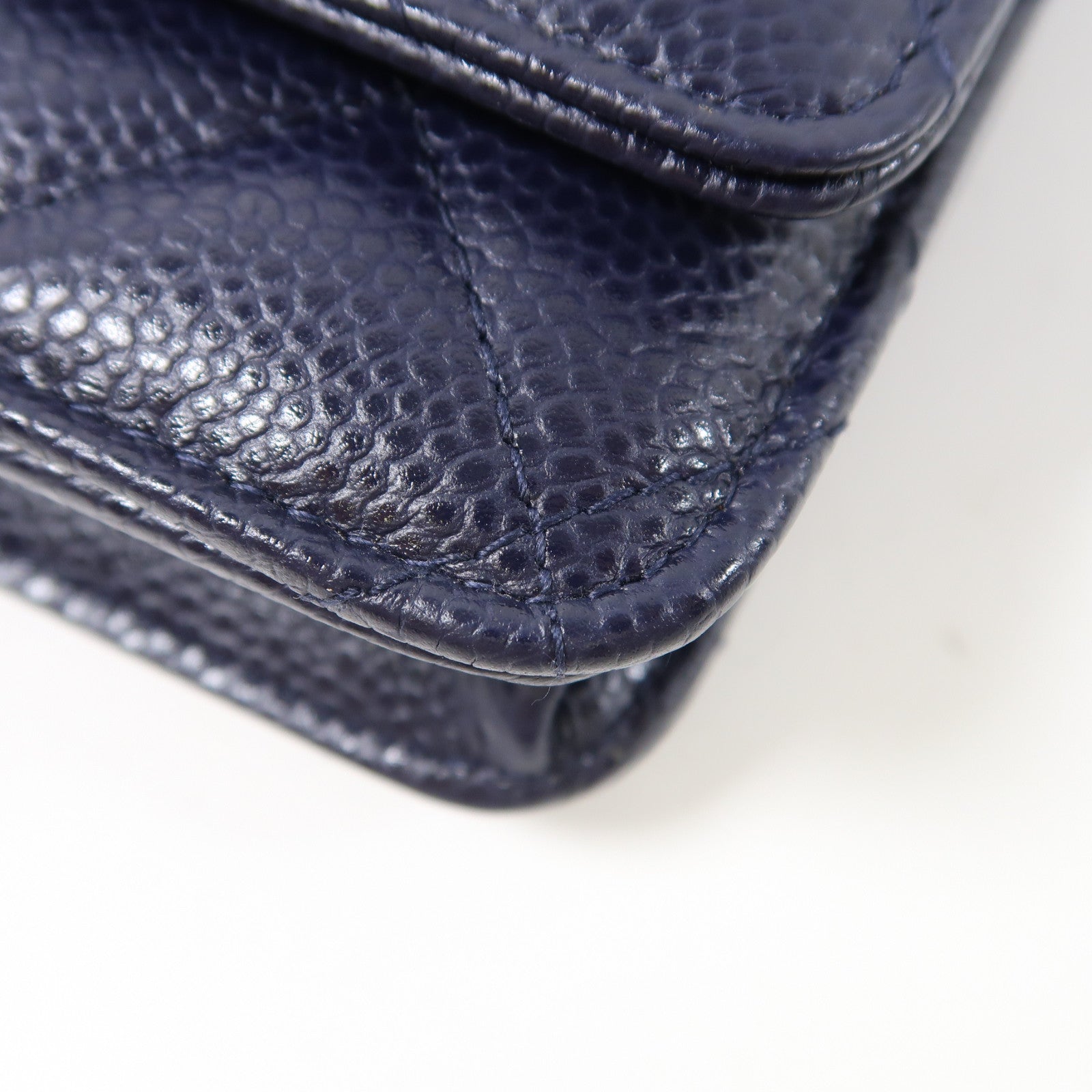 CHANEL 菱格牛皮皮革WOC Wallet On Chain金扣鏈帶肩背袋深藍色