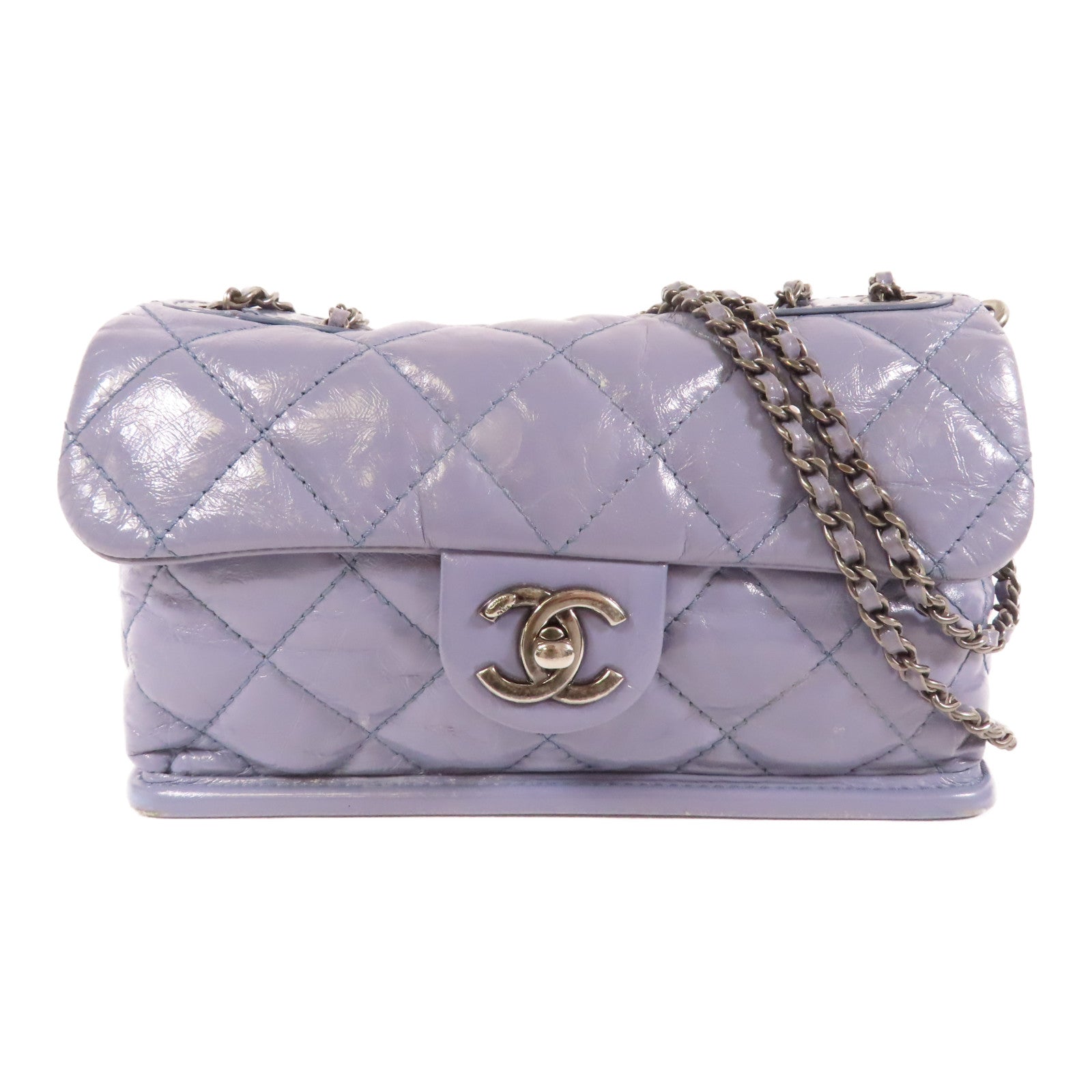 CHANEL 【激減優惠】菱格皮革Chain Shoulder銀扣鏈帶肩背袋灰色