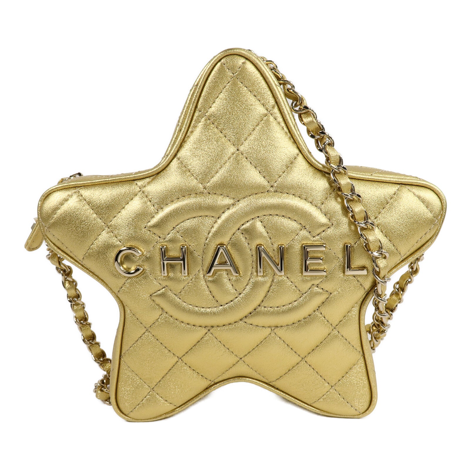 CHANEL 羊皮皮革Matelasse Star鏈帶肩背袋