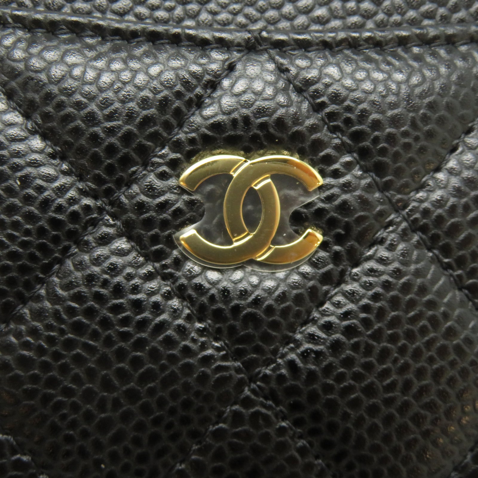 CHANEL 菱格Caviar皮革Card Case金扣卡片套黑色