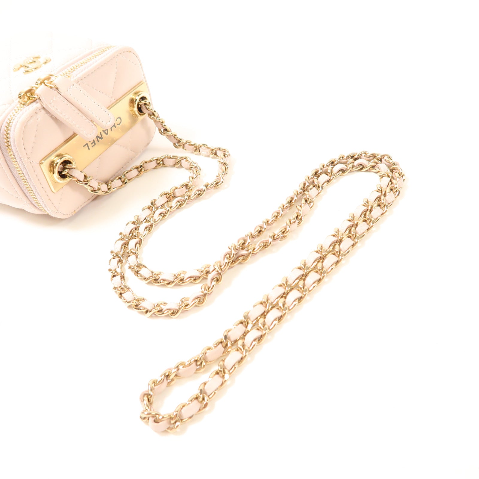 CHANEL CC GHW Mini Vanity Chain Shoulder Bag Calfskin Leather Pink