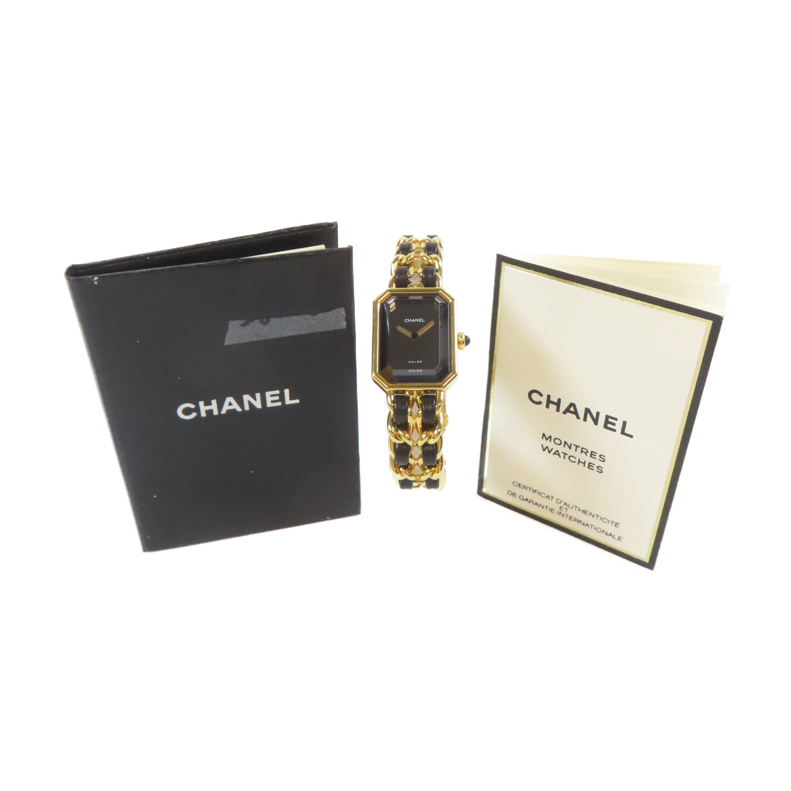 CHANEL Premiere L鍍金/皮革手錶自動機芯黑色#16.25cm