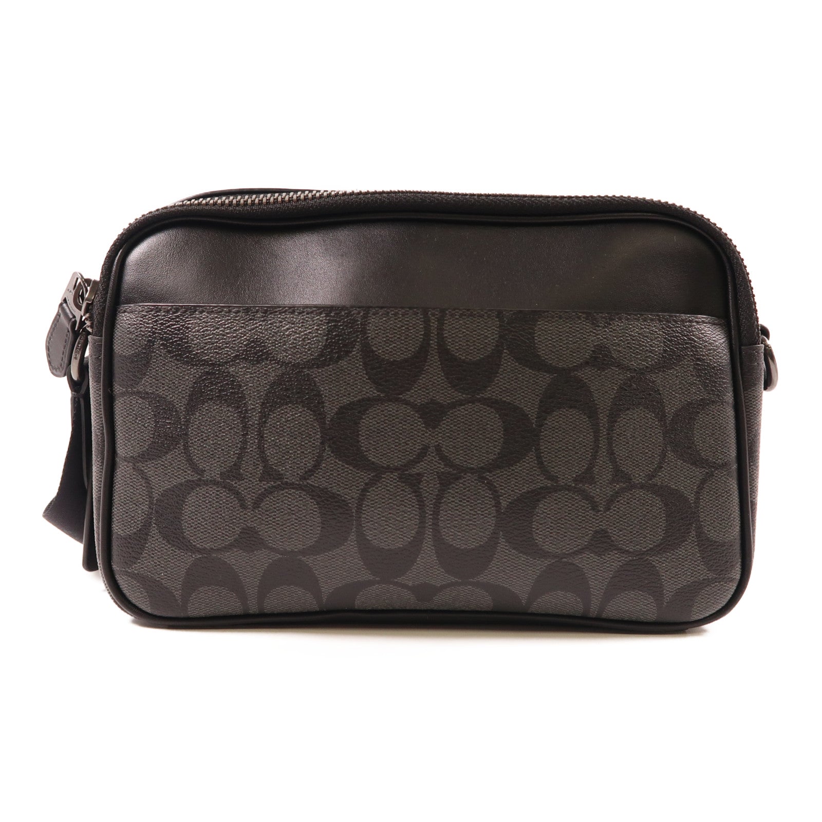 COACH 塗層帆布/皮革Graham Crossbody Bag肩背袋黑色
