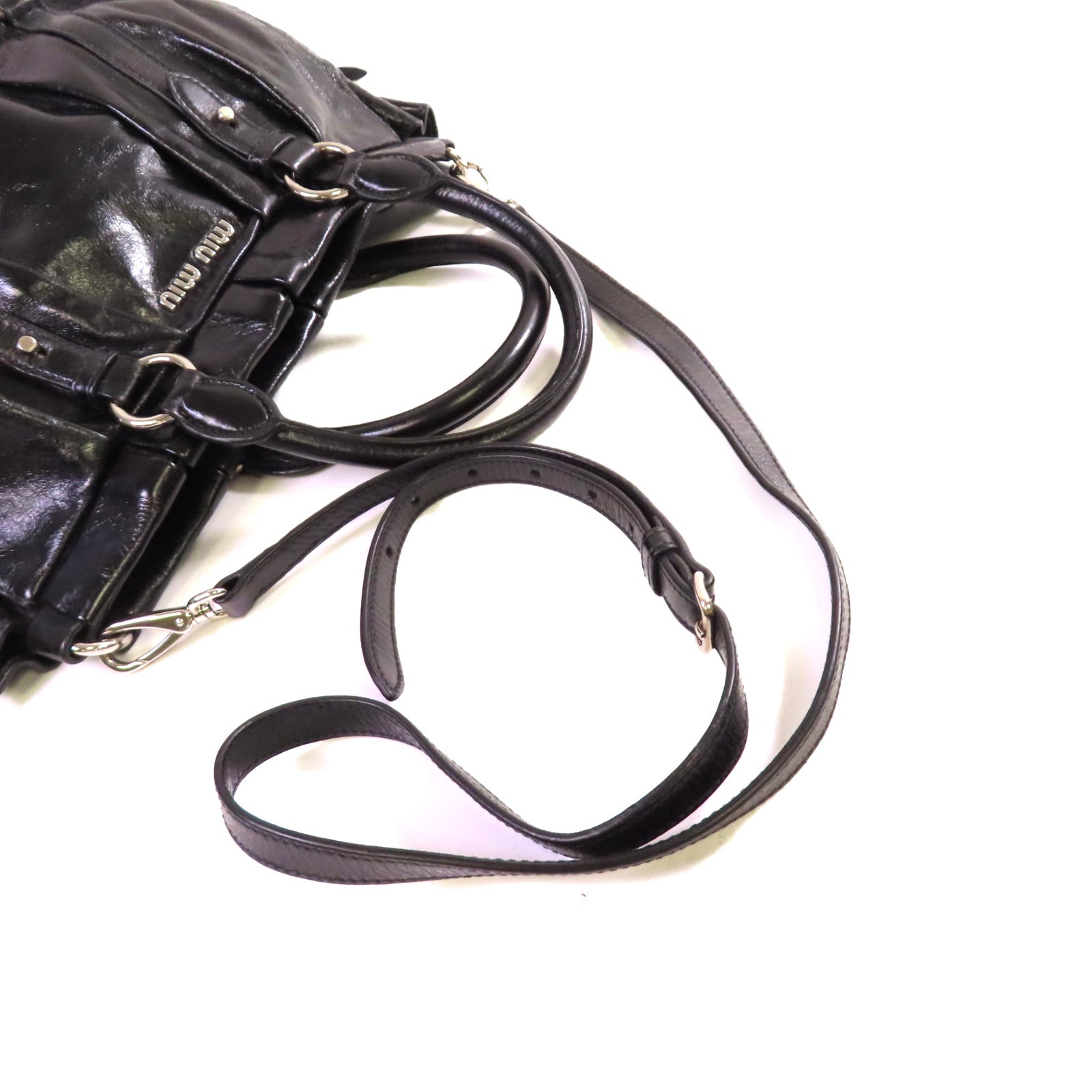 Miu Miu 牛皮皮革2Way Shoulder Bag銀扣手挽肩背兩用袋黑色