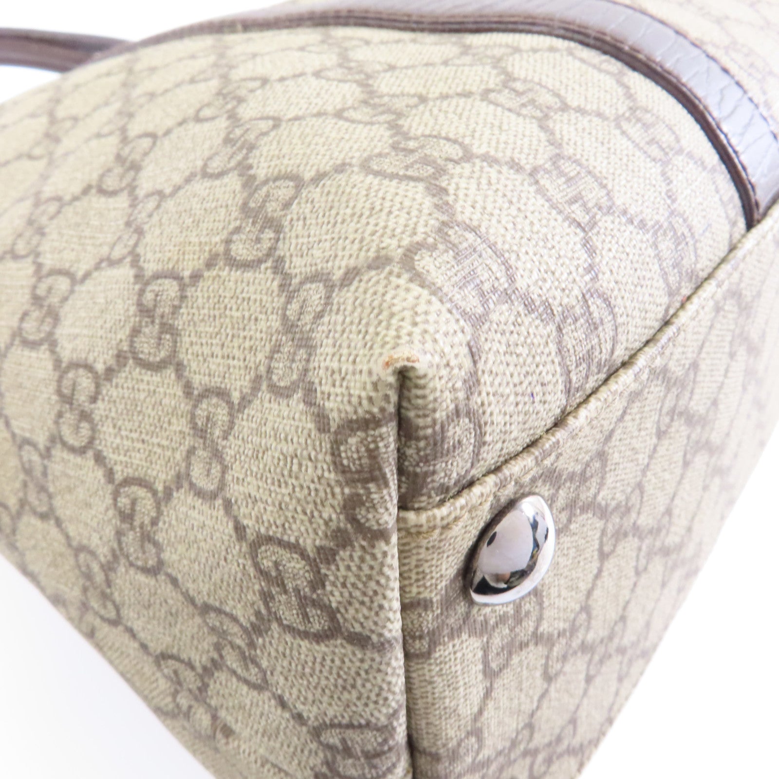 GUCCI 塗層帆布Tote Bag銀扣手挽袋棕色