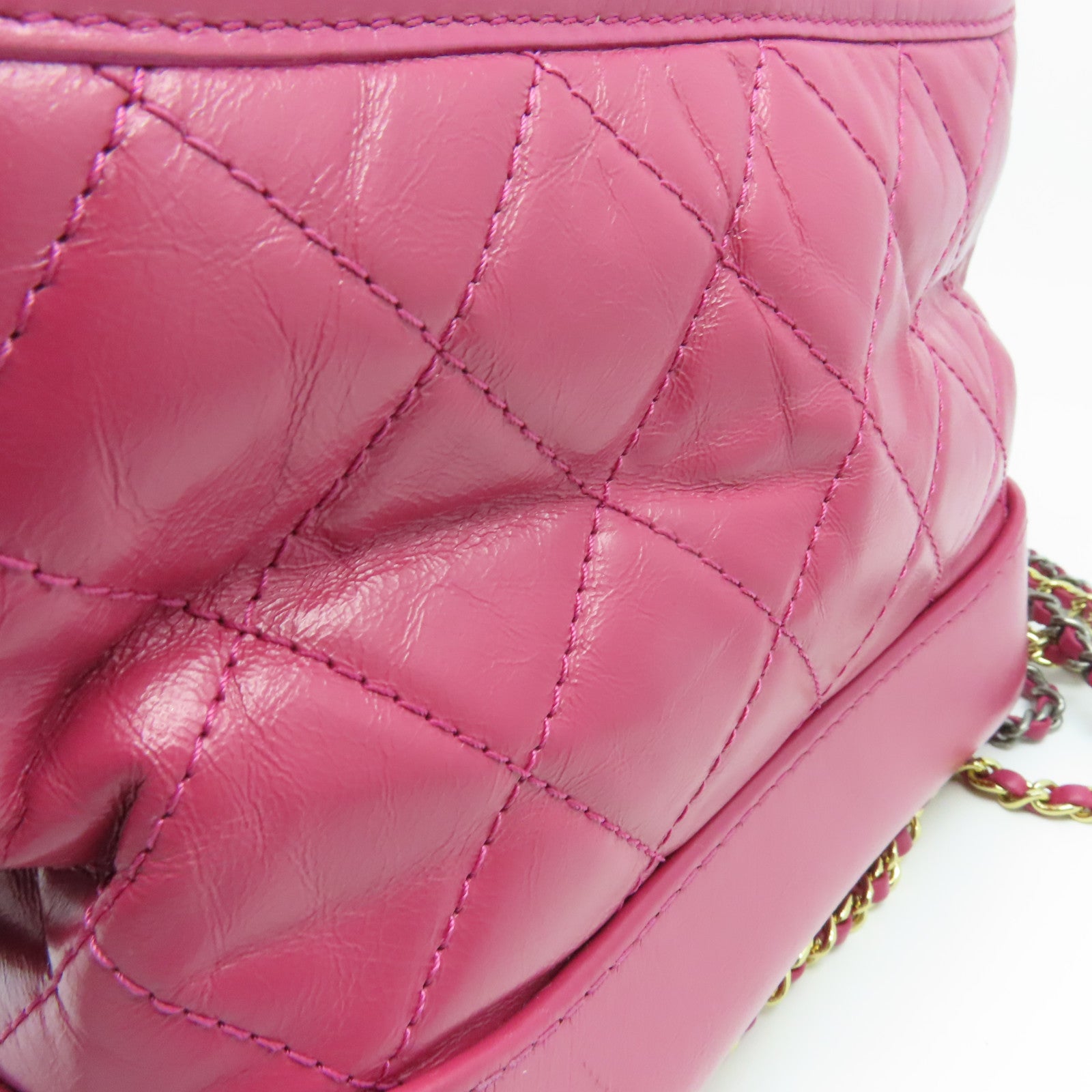 CHANEL 【激減優惠】菱格牛皮皮革Gabrielle Hobo Mini Shoulder Bag銀扣鏈帶肩背袋粉紅色