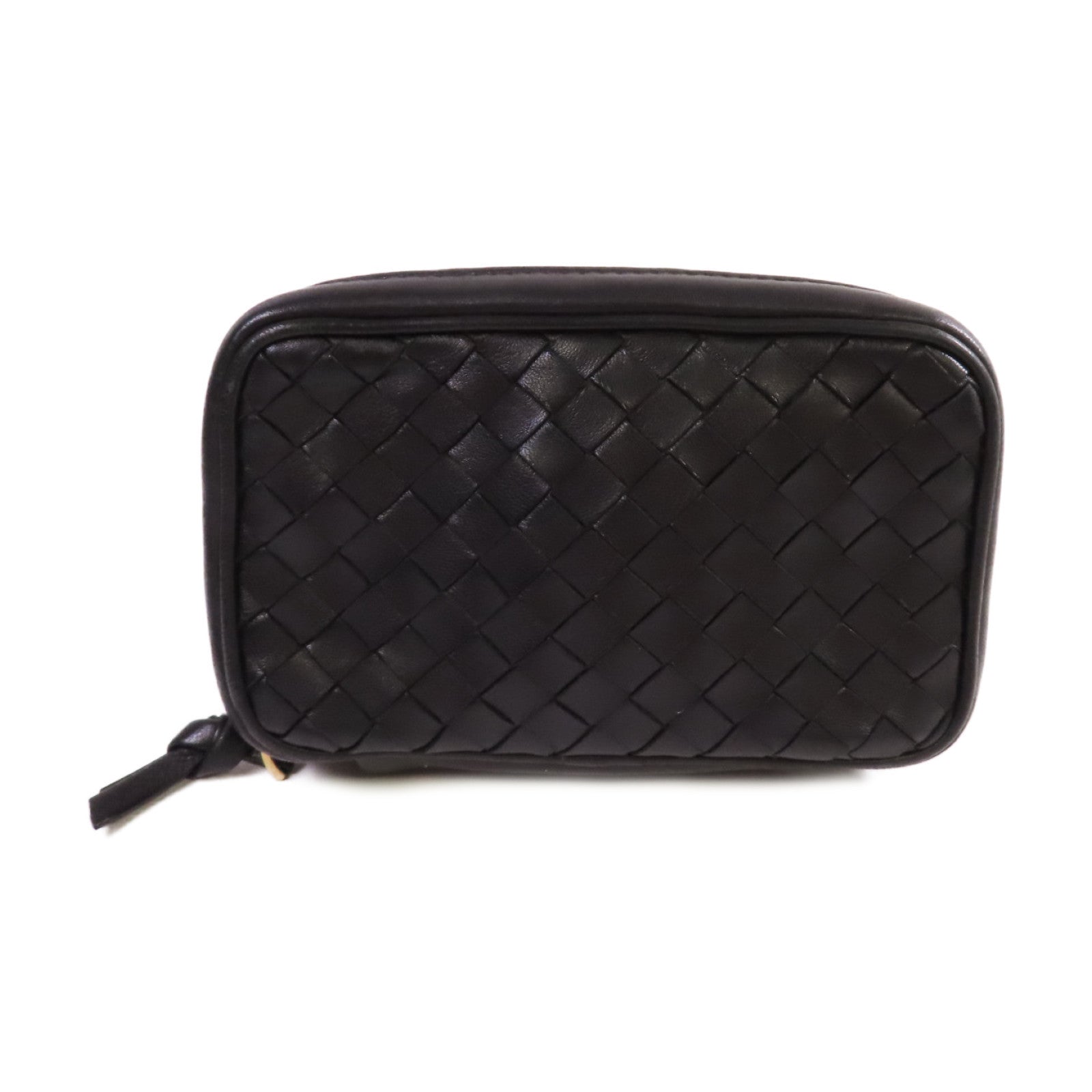 BOTTEGA VENETA 織紋皮革Pouch金扣手拿包黑色