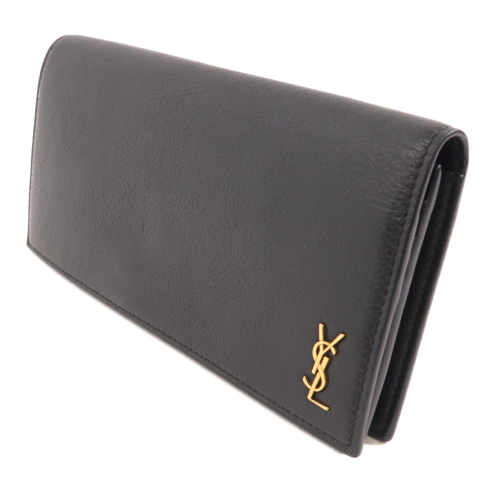 YVES SAINT LAURENT 牛皮皮革Tiny Long Wallet金扣長錢包黑色