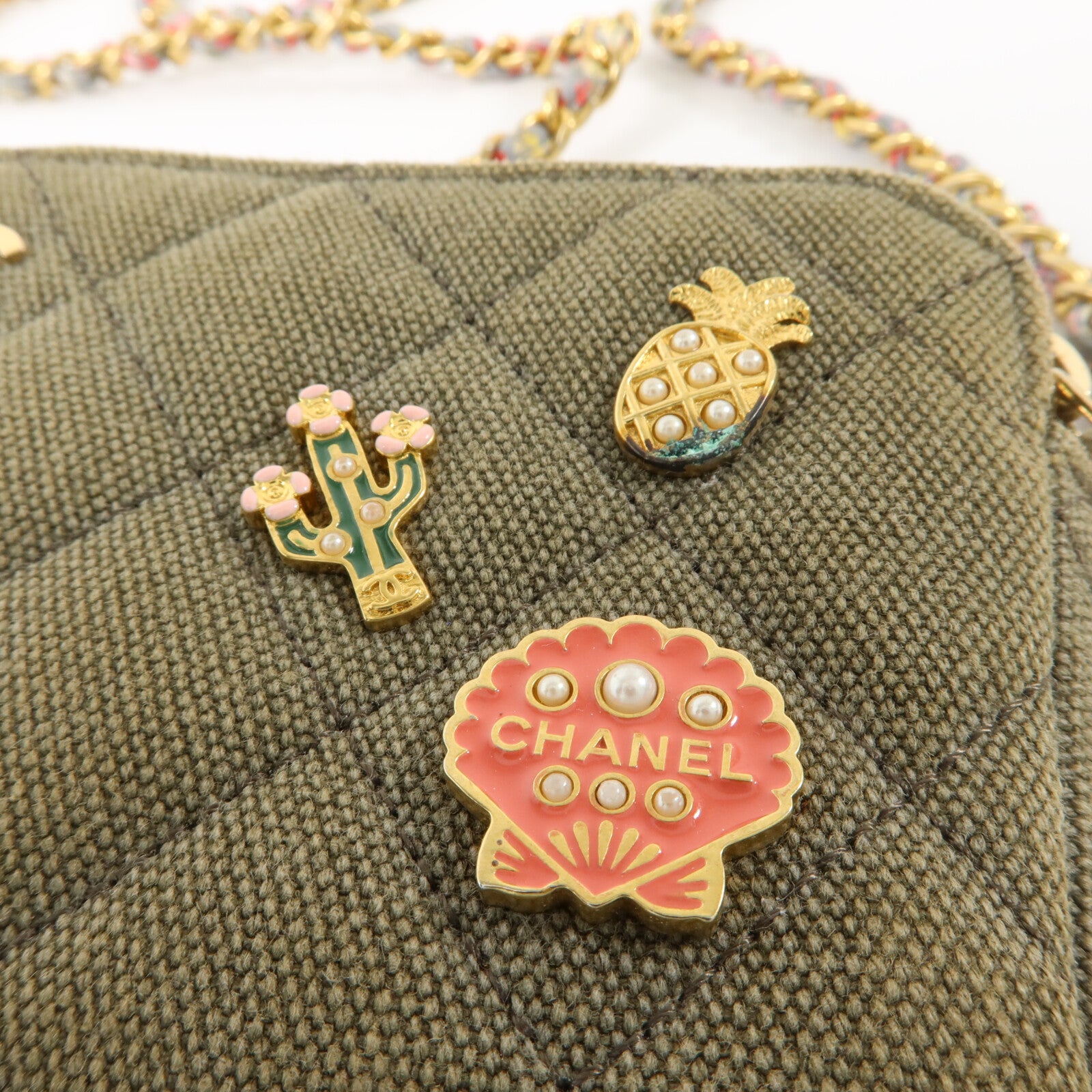 CHANEL 帆布Chain Shoulder鏈帶肩背袋