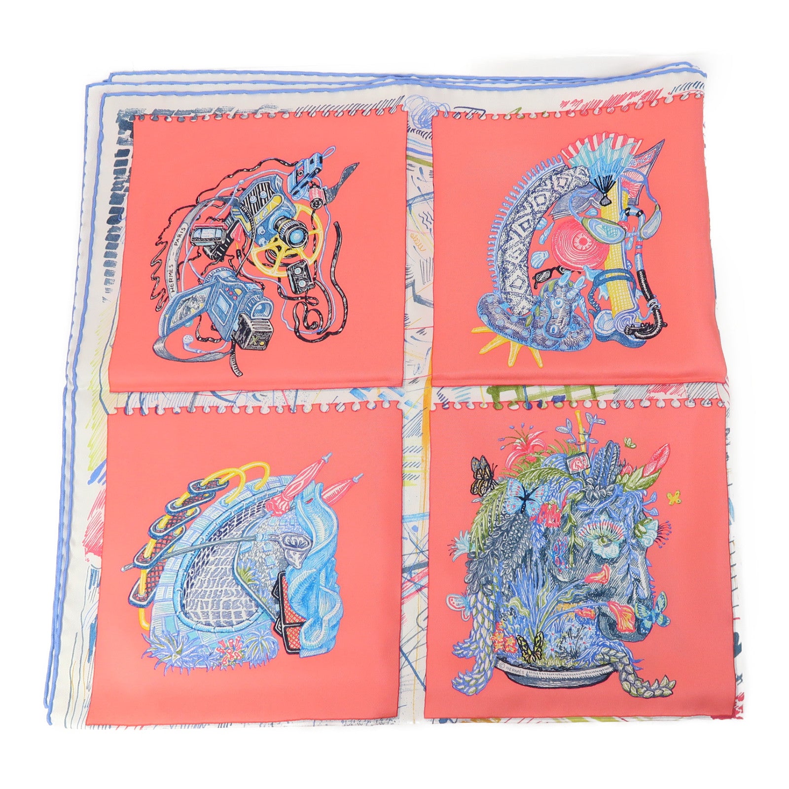 HERMES 絲質Scarf圍巾彩色