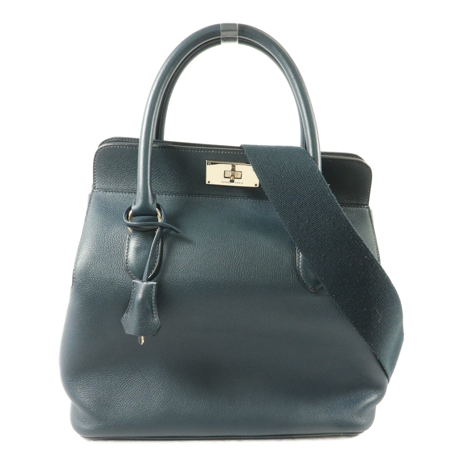 HERMES Evercolor皮革Toolbox 26手挽肩背兩用袋Bleu Ocean