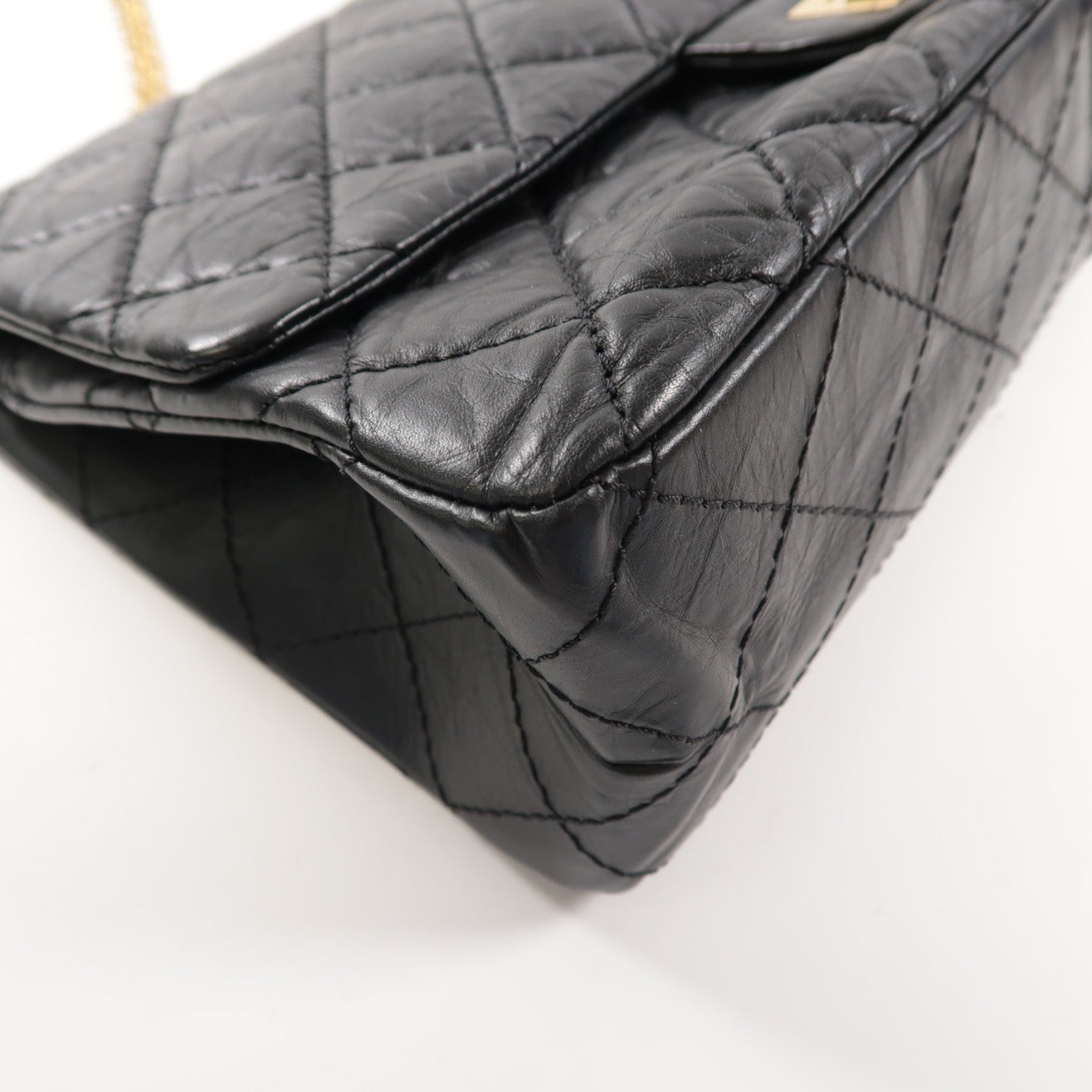 CHANEL 菱格羊皮皮革2.55金扣鏈帶肩背袋黑色