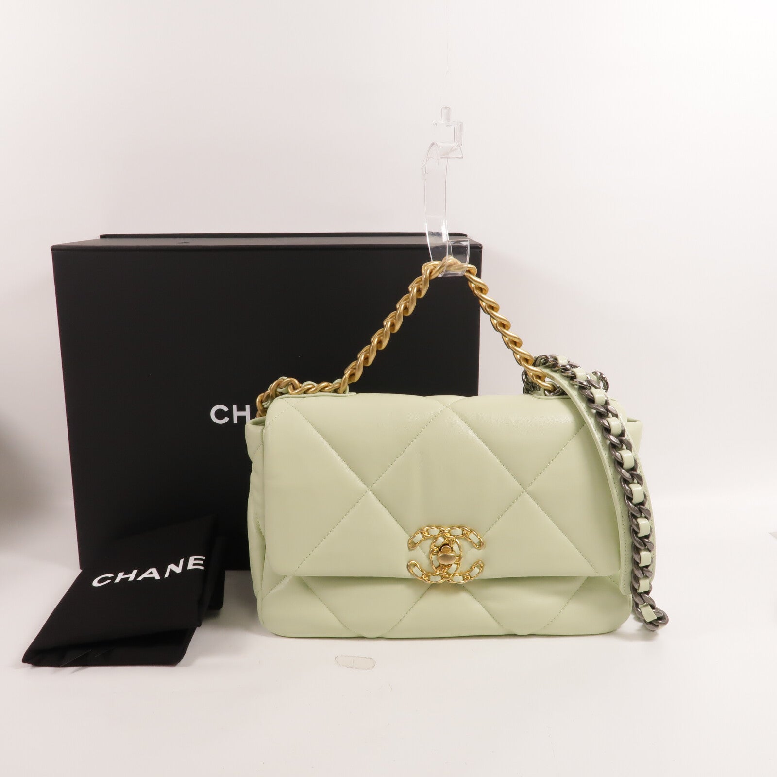 CHANEL 羊皮皮革C19 Small鏈帶手挽肩背兩用袋