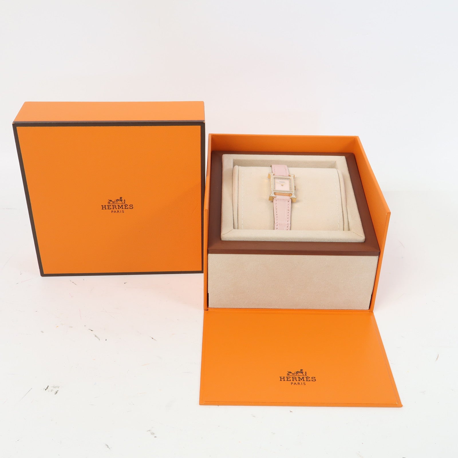 HERMES Heure H Mini Model 21mm不鏽鋼/皮革帶手錶石英機芯粉紅色