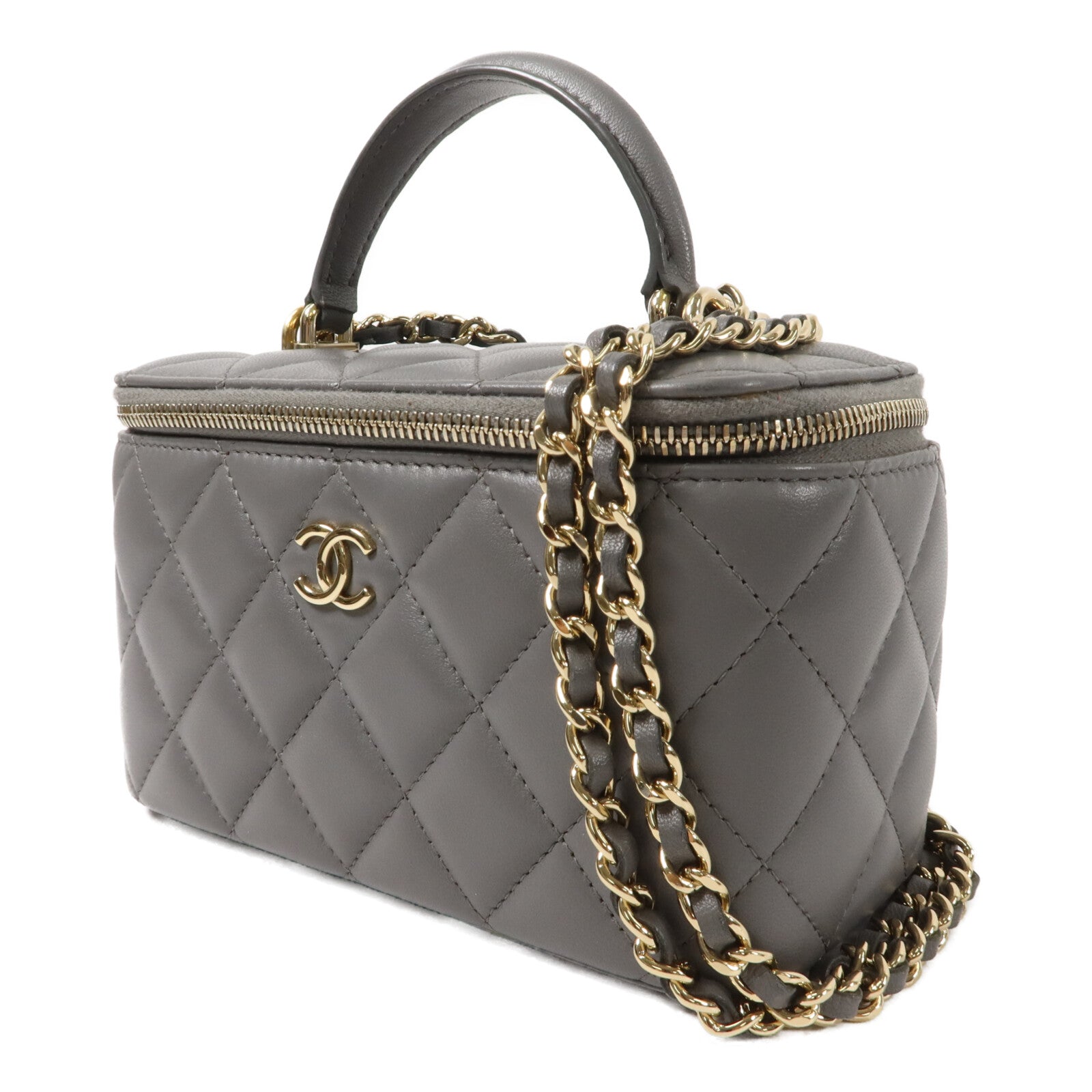 CHANEL 羊皮皮革Vanity Bag鏈帶手挽肩背兩用袋