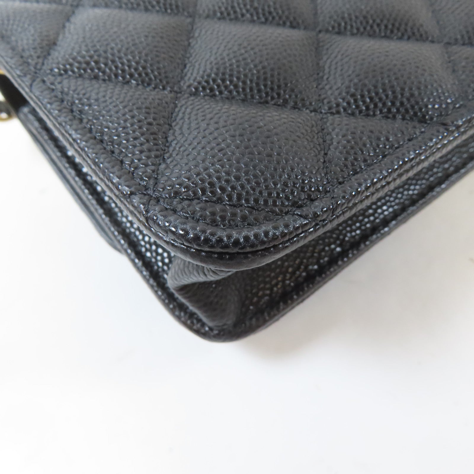 CHANEL 菱格Caviar皮革Chain Shoulder Bag金扣鏈帶肩背袋黑色