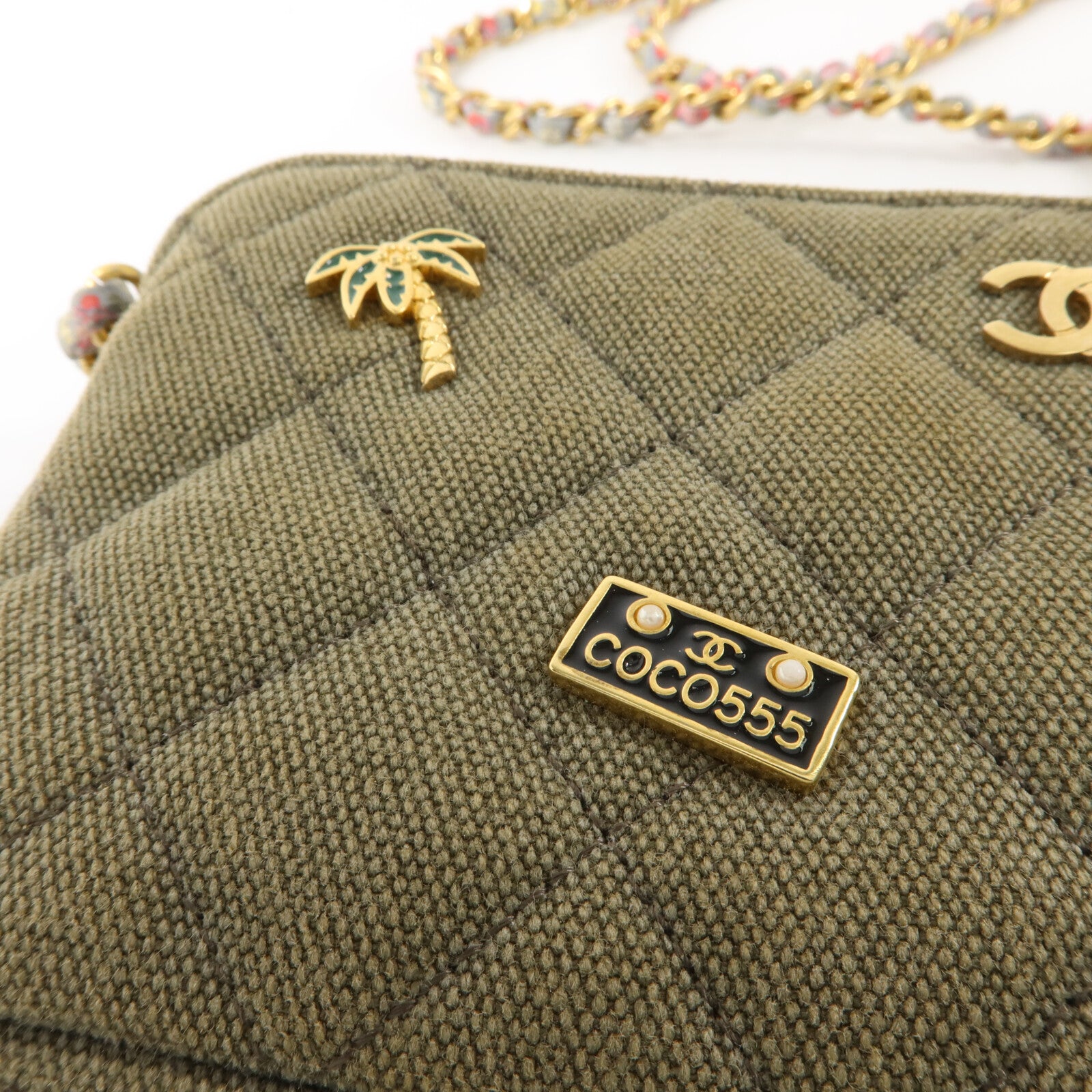 CHANEL 帆布Chain Shoulder鏈帶肩背袋