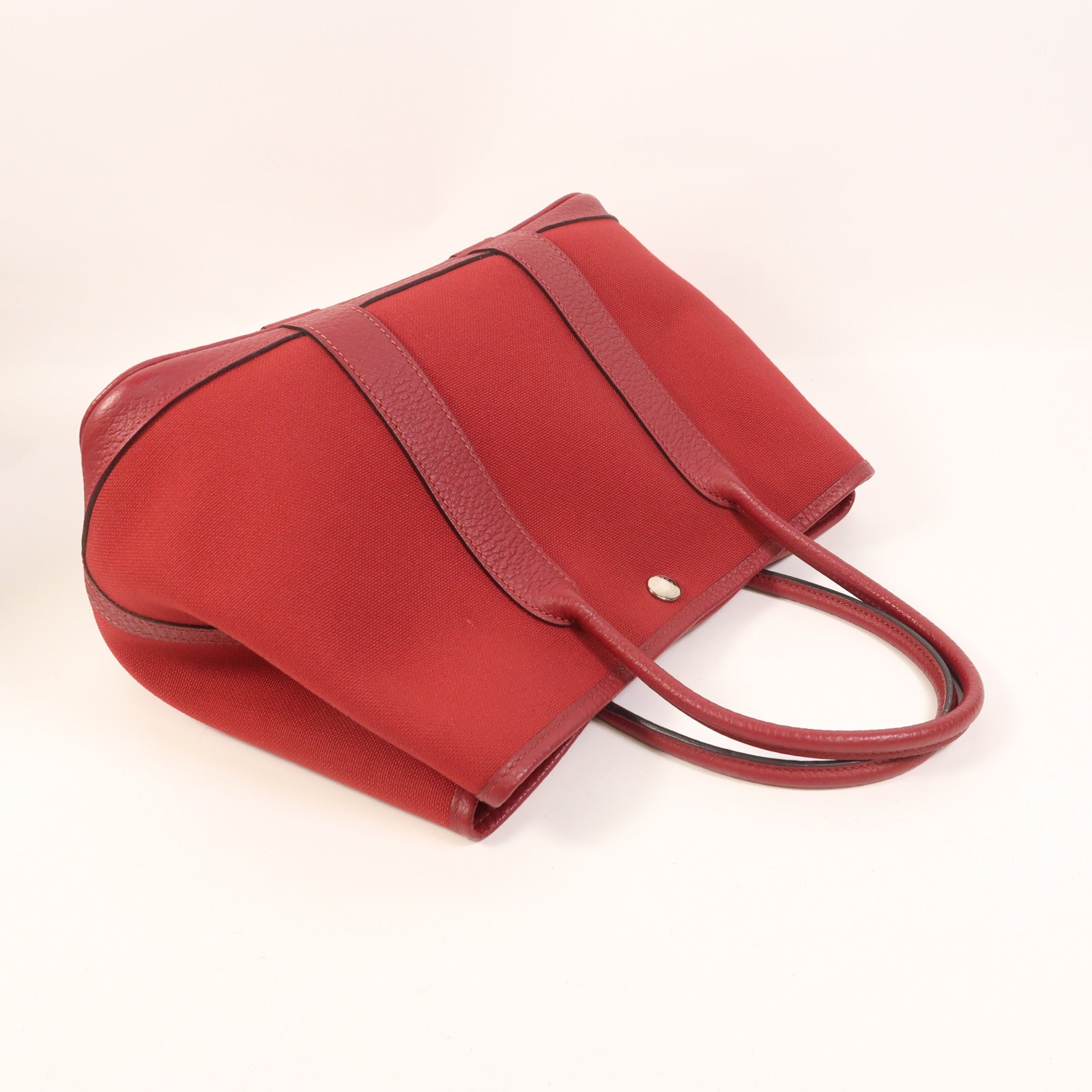 HERMES 帆布Garden Party TPM銀扣手挽袋Rouge Casaque