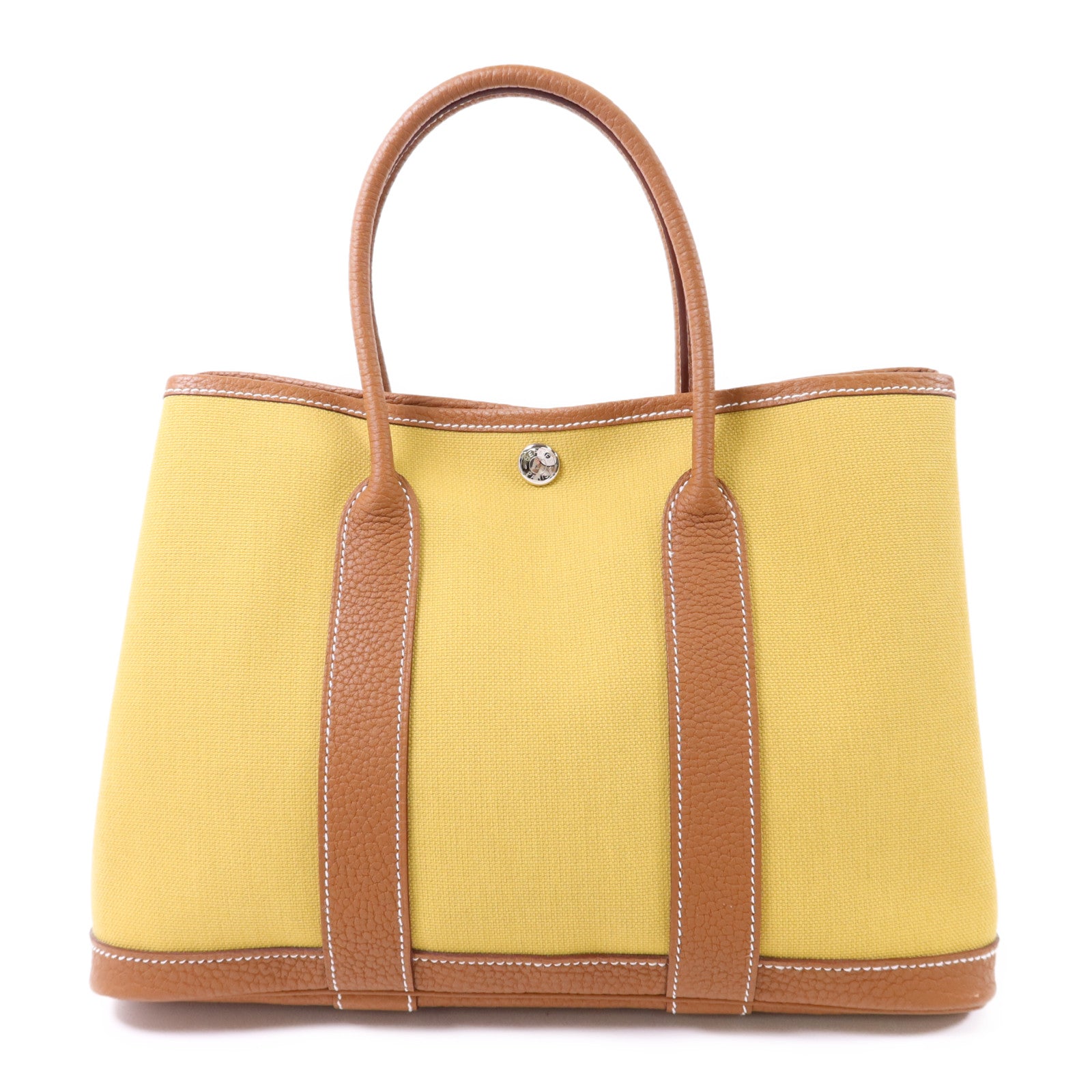 HERMES 帆布Garden Party TPM銀扣手挽袋Gold