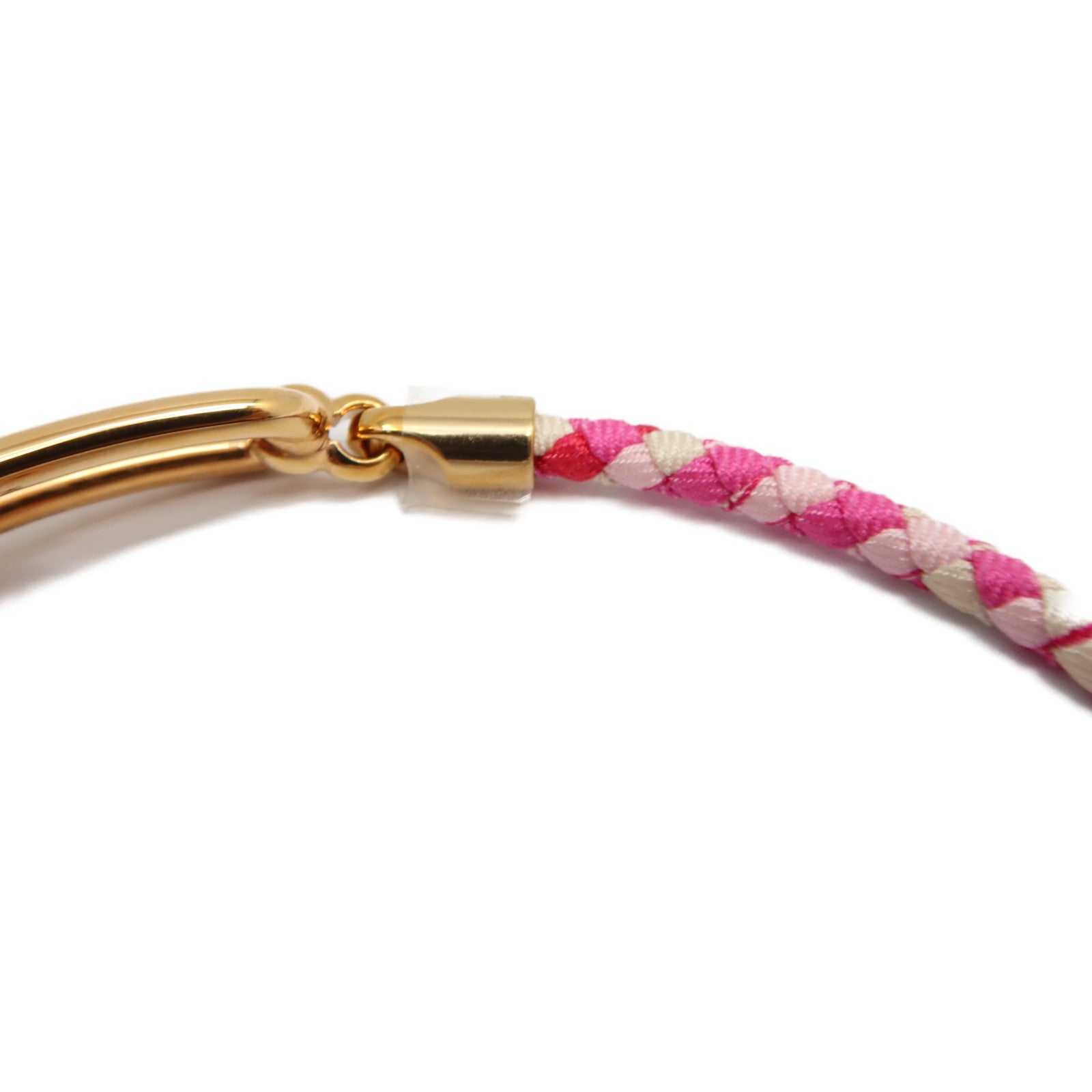 HERMES 【激減優惠】印花絲綢/金屬Roulis Double Tour Bracelet金扣手鐲粉紅色