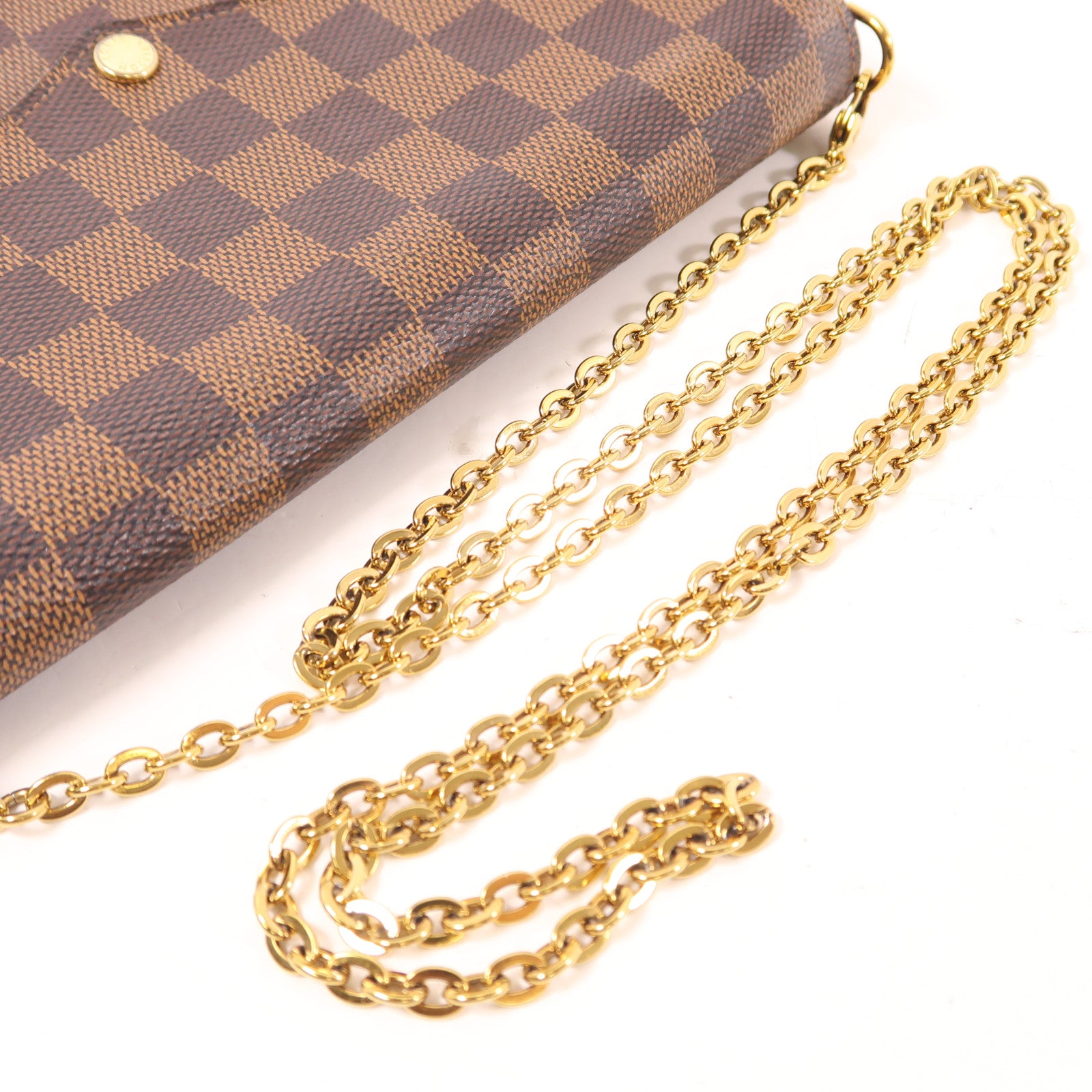 LOUIS VUITTON Damier Felice Pochette金扣鏈帶肩背袋棕色