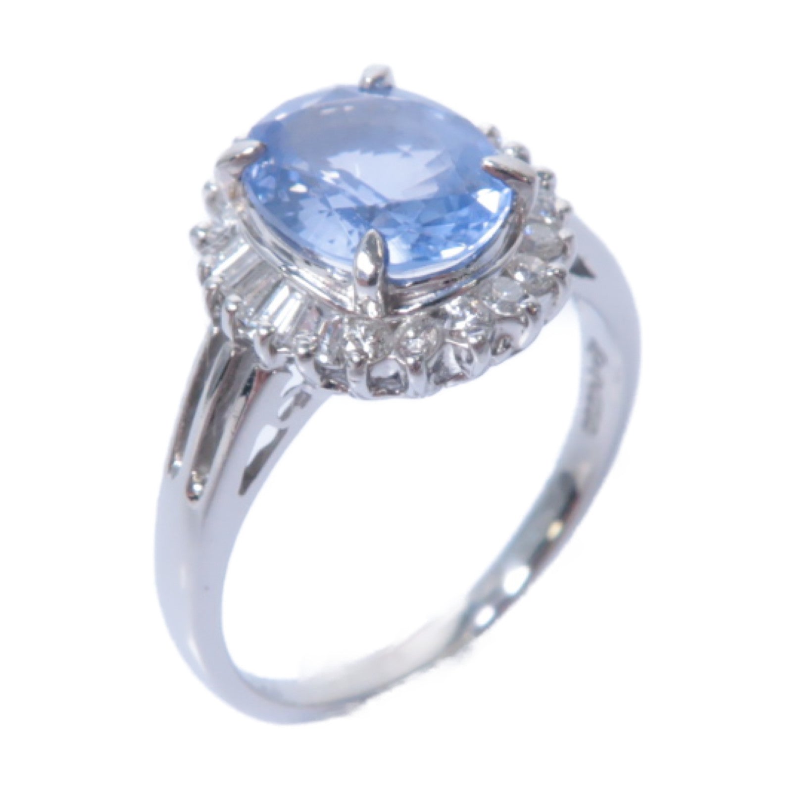 JEWELRY **【激減優惠】PT850鉑金Sapphire/Diamond Ring藍寶石/0.37ct鑽石戒指US#6.5