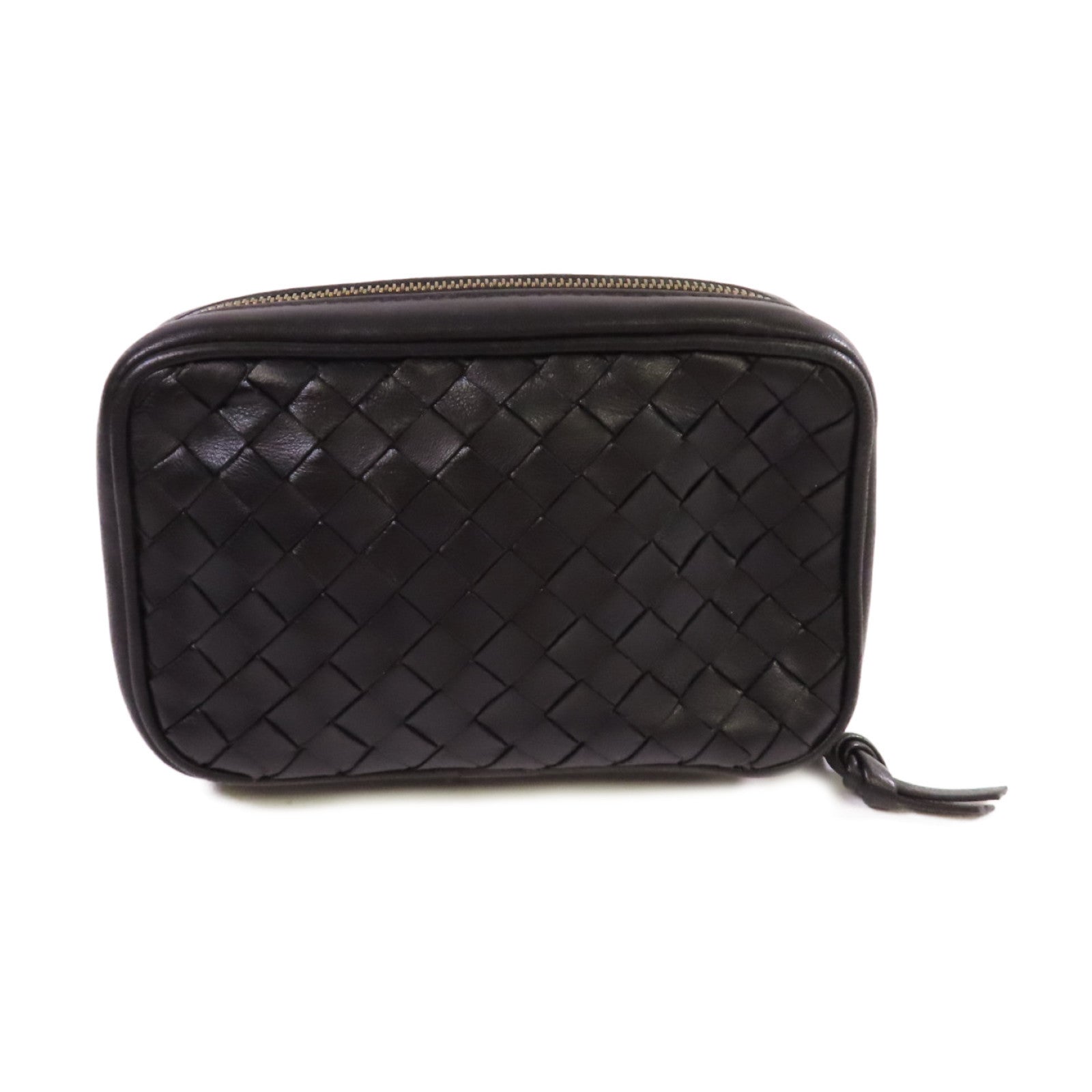 BOTTEGA VENETA 織紋皮革Pouch金扣手拿包黑色