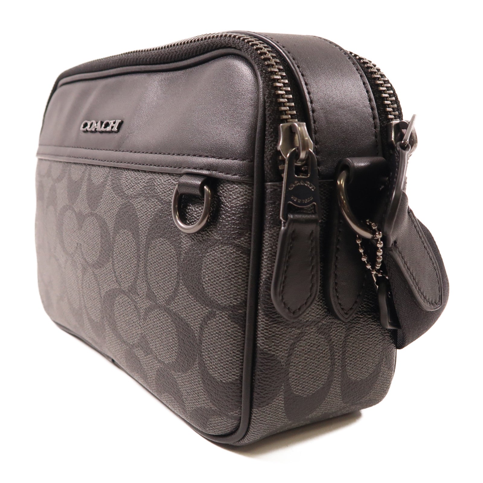COACH 塗層帆布/皮革Graham Crossbody Bag肩背袋黑色