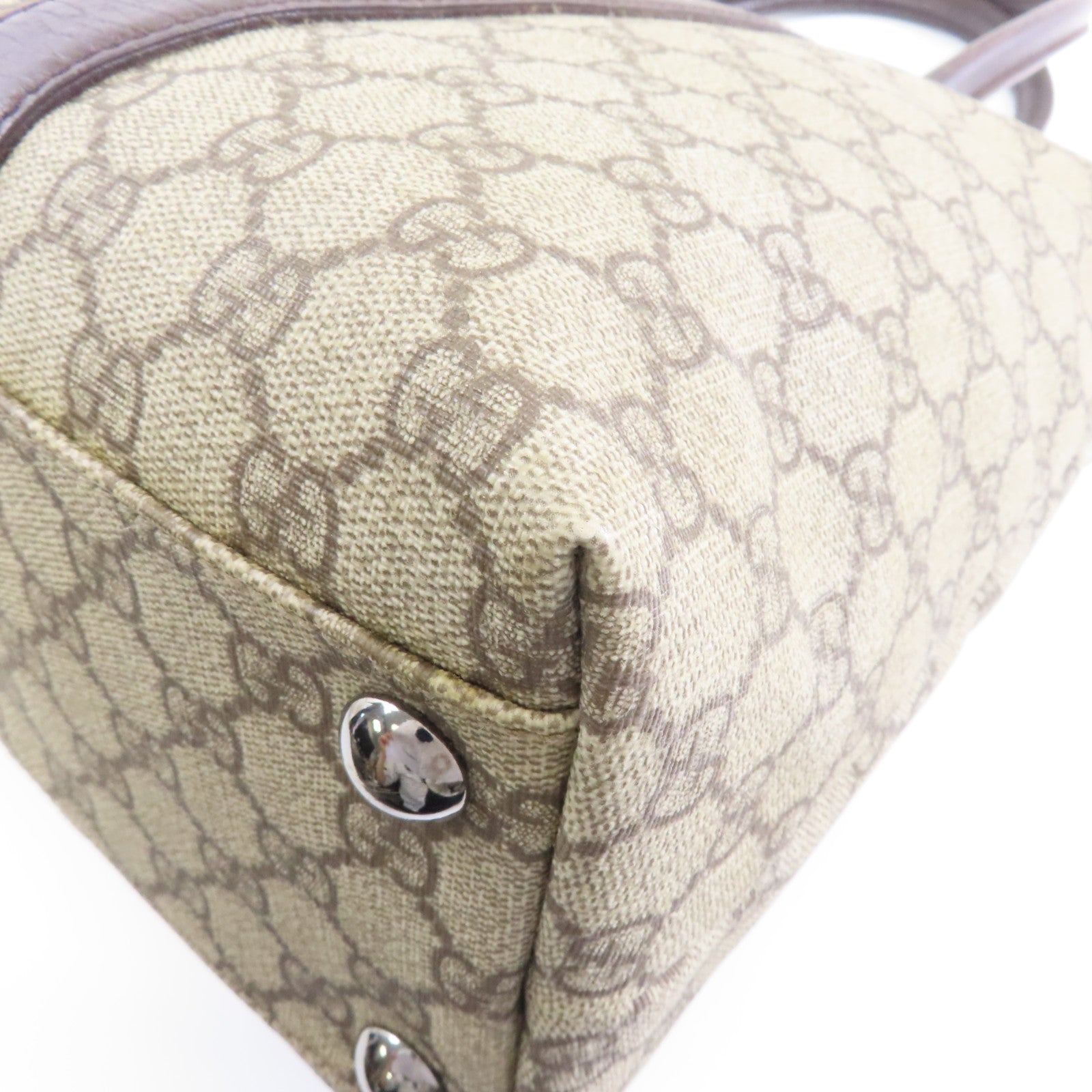 GUCCI 塗層帆布Tote Bag銀扣手挽袋棕色