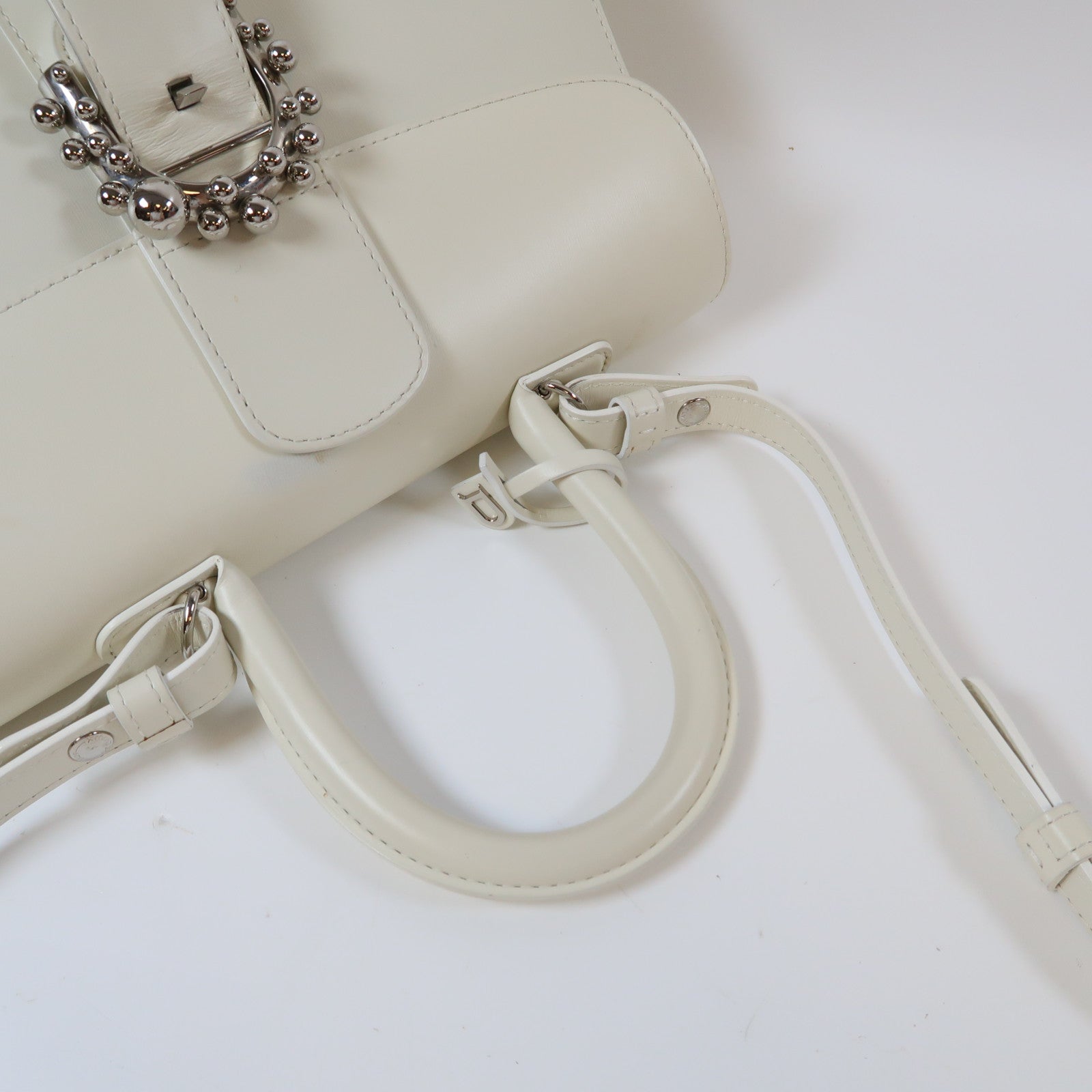 SELECTION 【激減優惠】牛皮皮革Shoulder Bag銀扣手挽肩背兩用袋白色