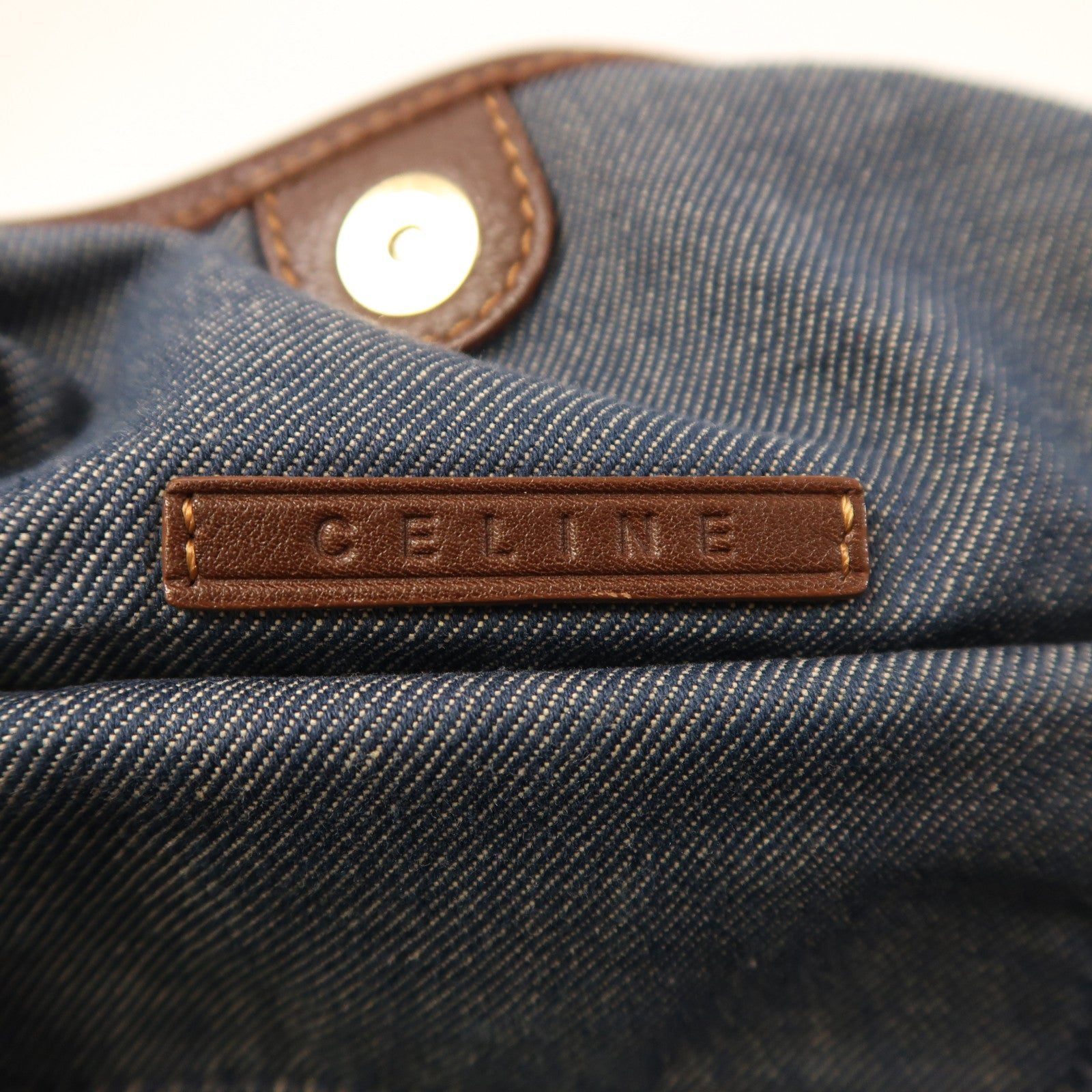CELINE 牛仔布Shoulder Bag金扣肩背袋啡色/藍色