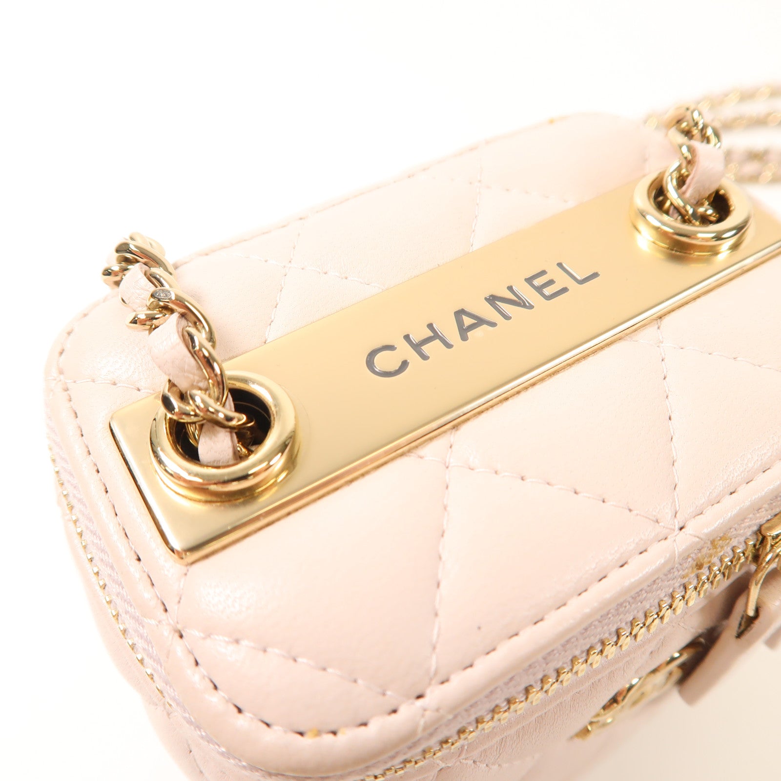 CHANEL CC GHW Mini Vanity Chain Shoulder Bag Calfskin Leather Pink