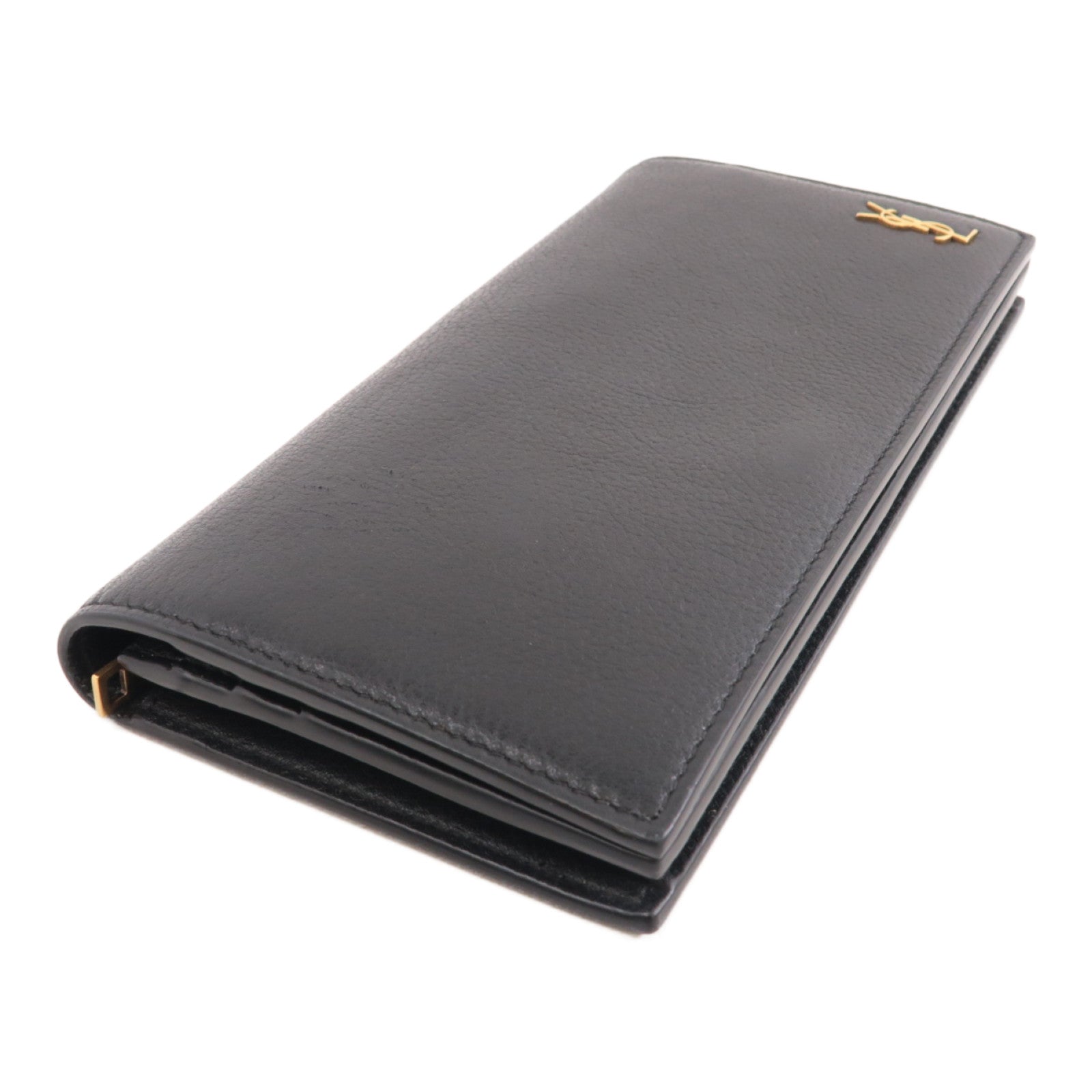 YVES SAINT LAURENT 牛皮皮革Tiny Long Wallet金扣長錢包黑色