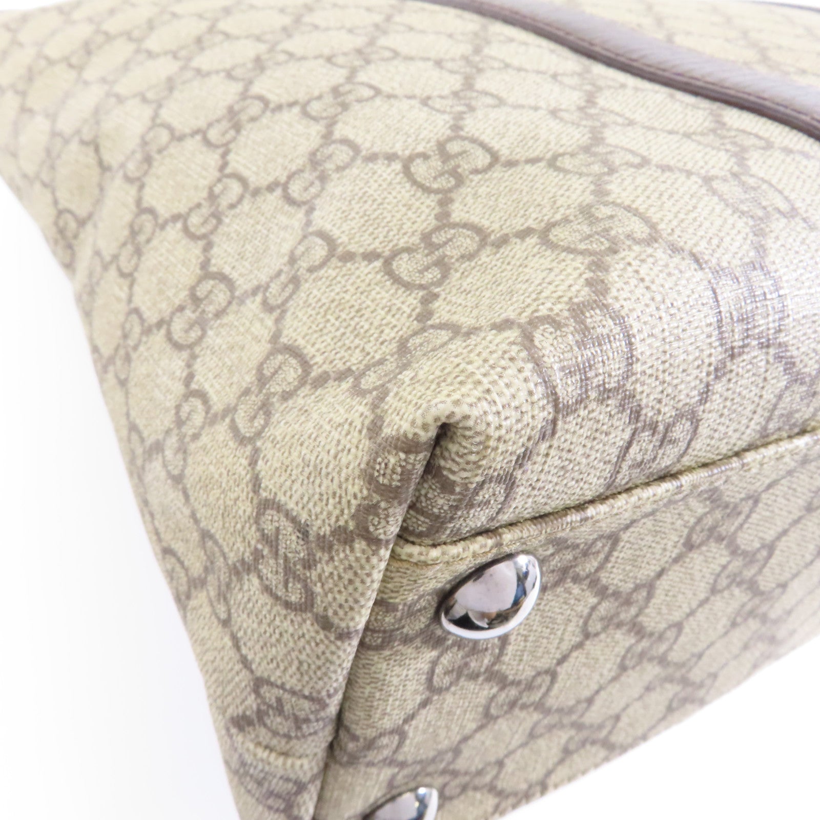 GUCCI 塗層帆布Tote Bag銀扣手挽袋棕色