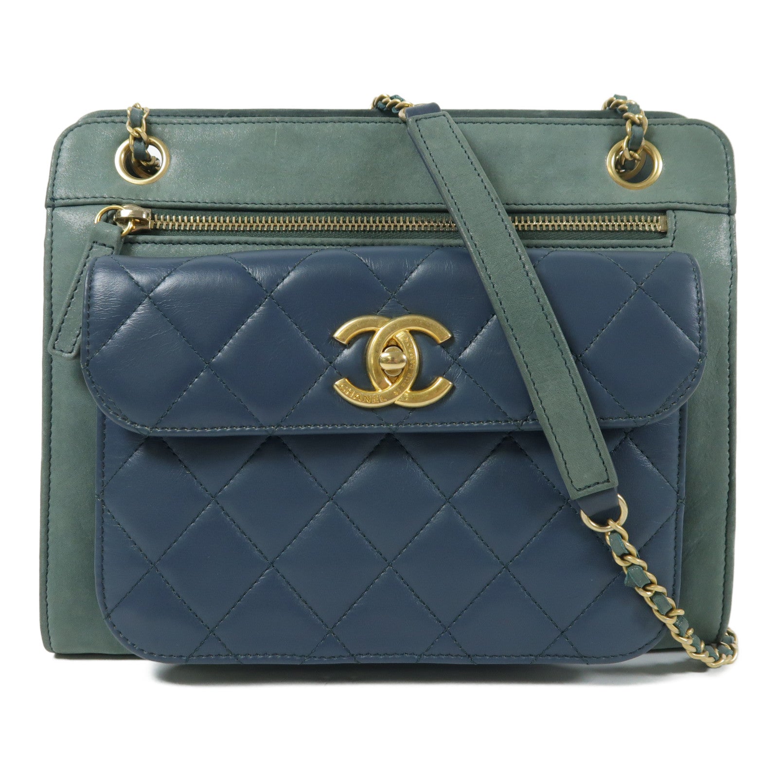 CHANEL 牛皮皮革Chain Shoulder金扣鏈帶肩背袋