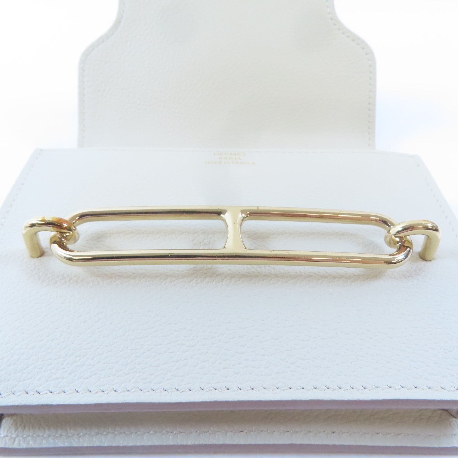 HERMES Chevre皮革Roulis Slim金扣錢包Nata白色