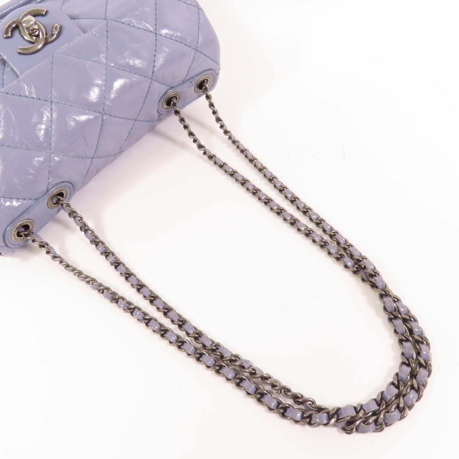 CHANEL 【激減優惠】菱格皮革Chain Shoulder銀扣鏈帶肩背袋灰色