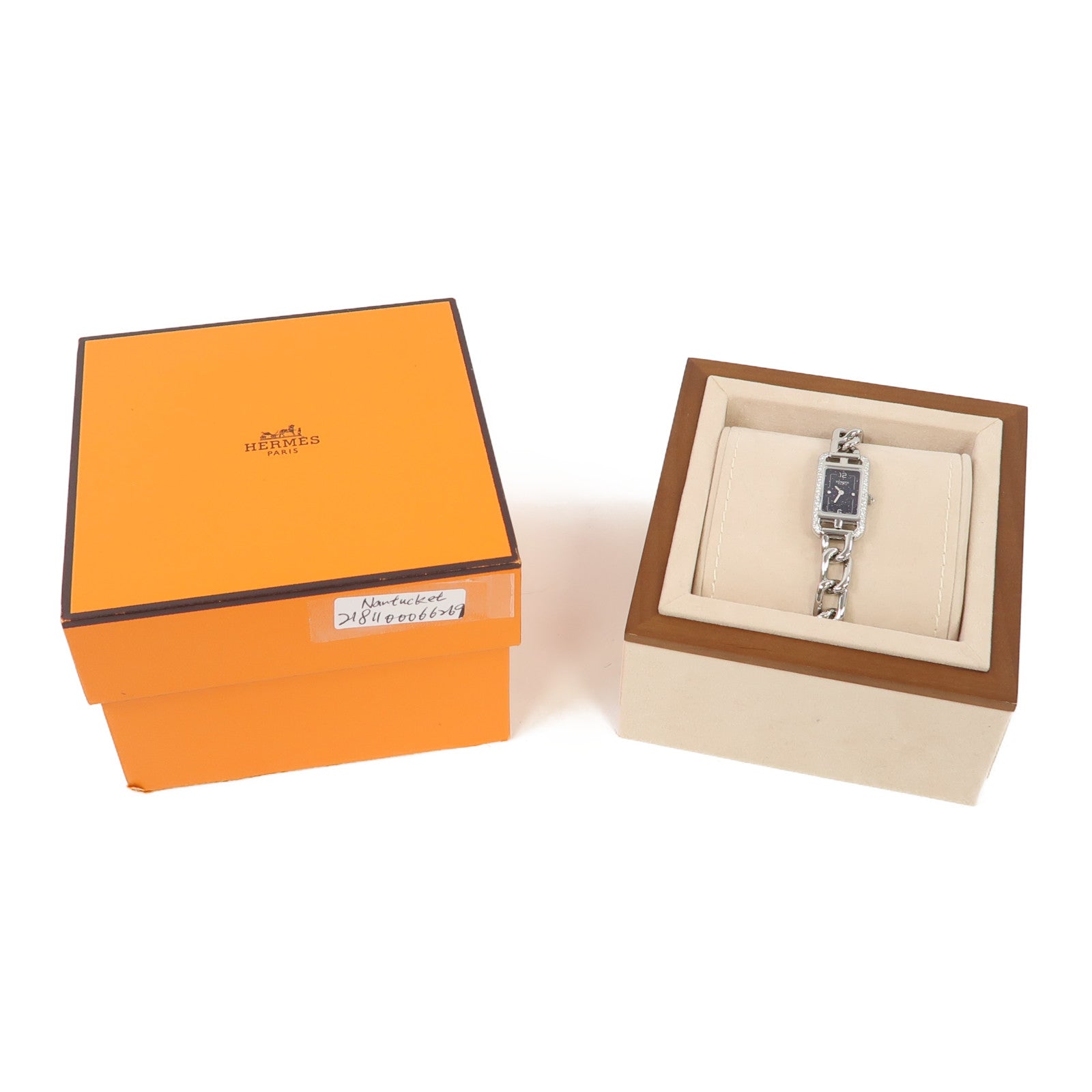 HERMES Nantucket Watch不鏽鋼/鑽石手錶石英機芯黑色
