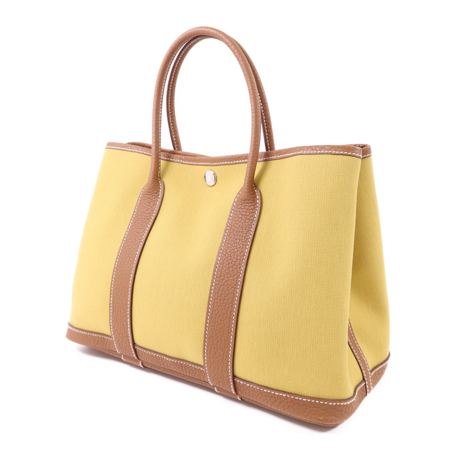 HERMES 帆布Garden Party TPM銀扣手挽袋Gold
