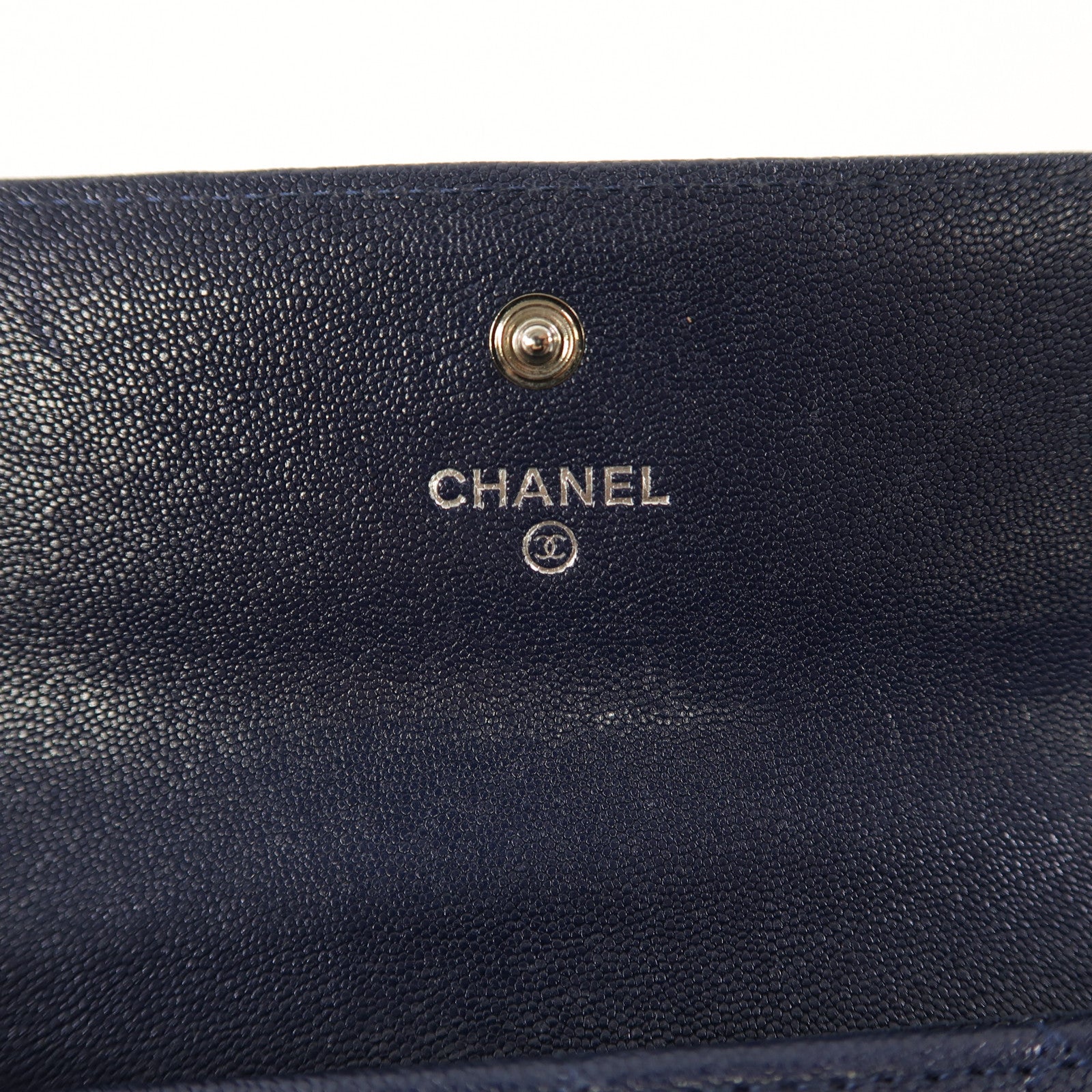 CHANEL 菱格牛皮皮革Boy Long Wallet銀扣長錢包藍色