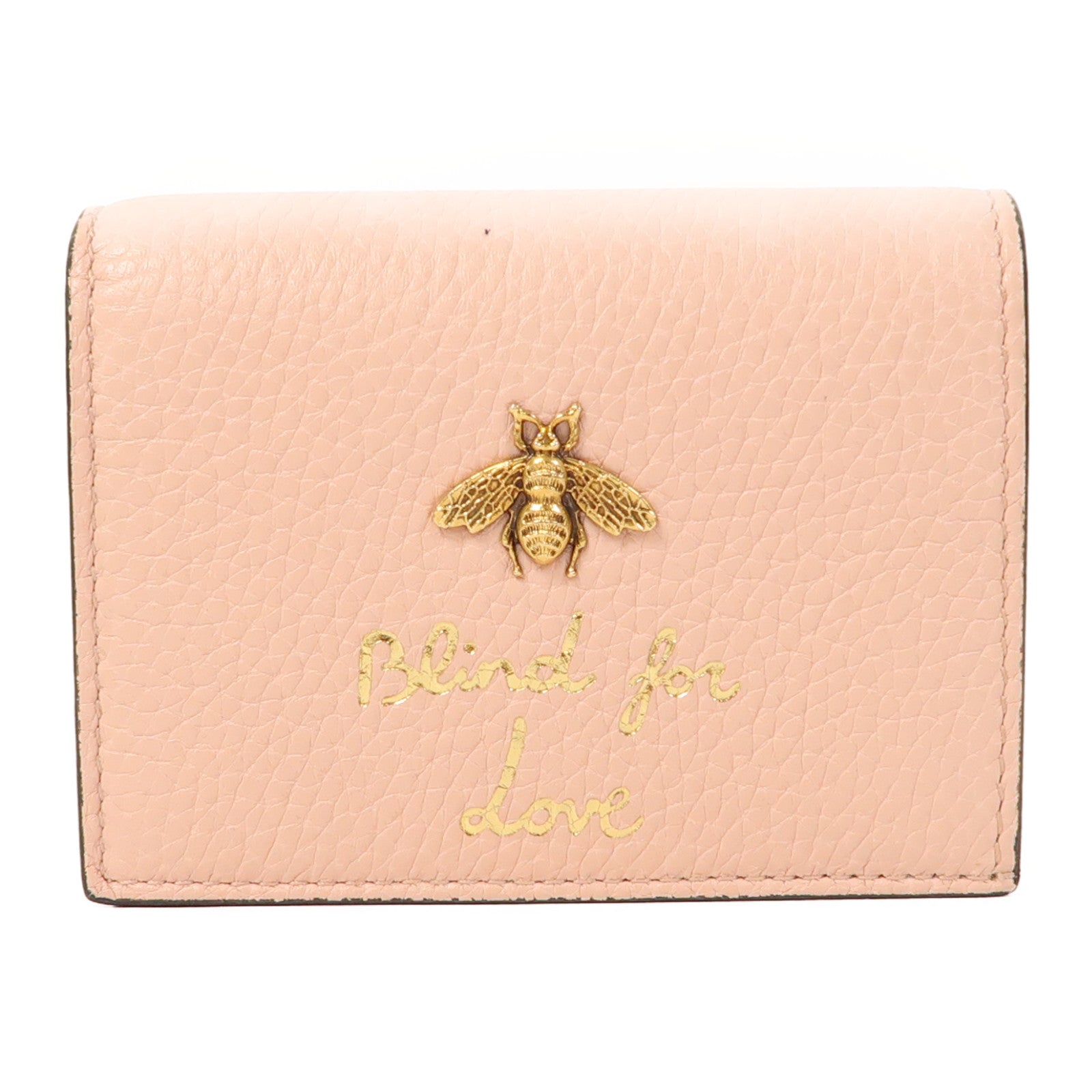 GUCCI 牛皮皮革Animalier Bee Wallet錢包粉紅色