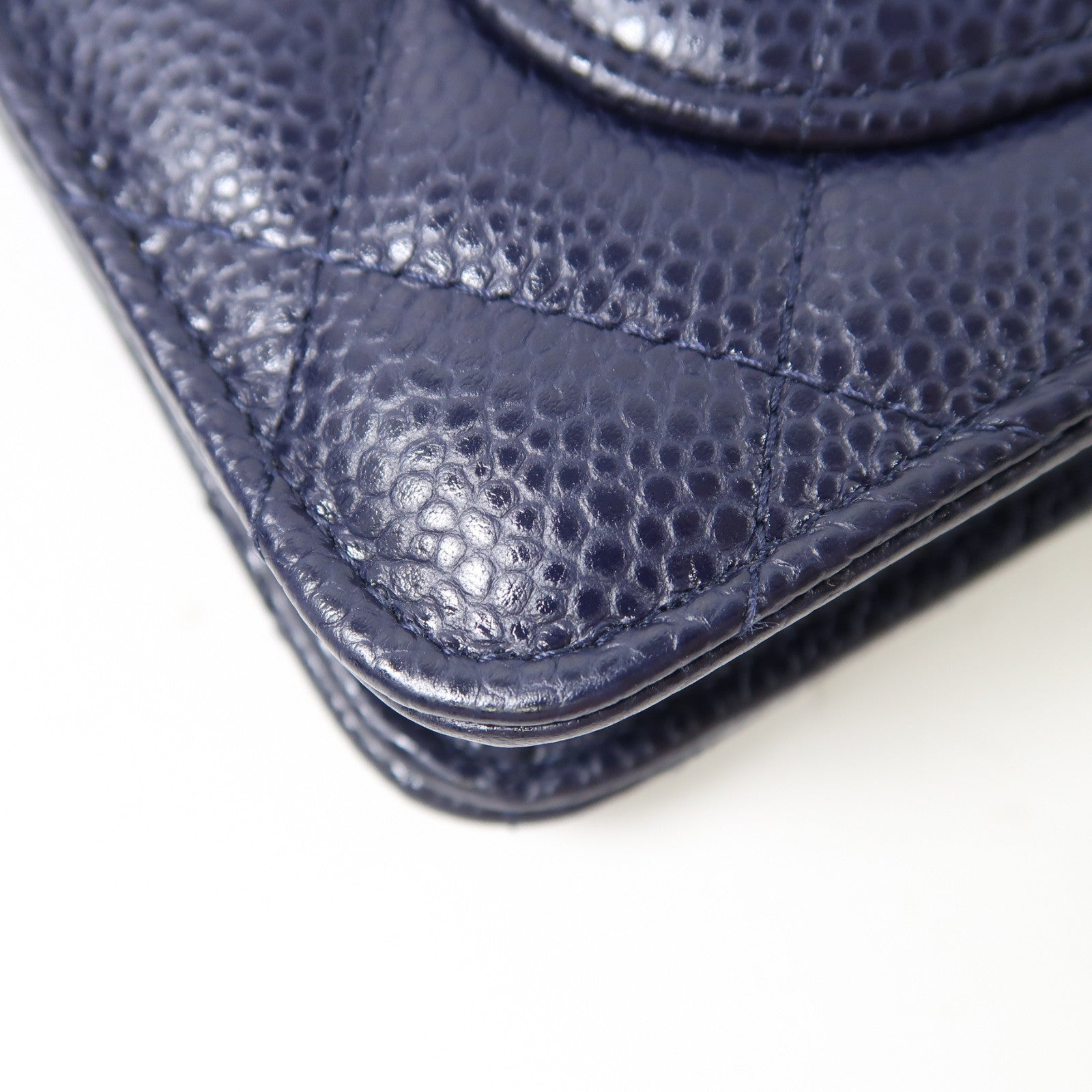 CHANEL 菱格牛皮皮革WOC Wallet On Chain金扣鏈帶肩背袋深藍色